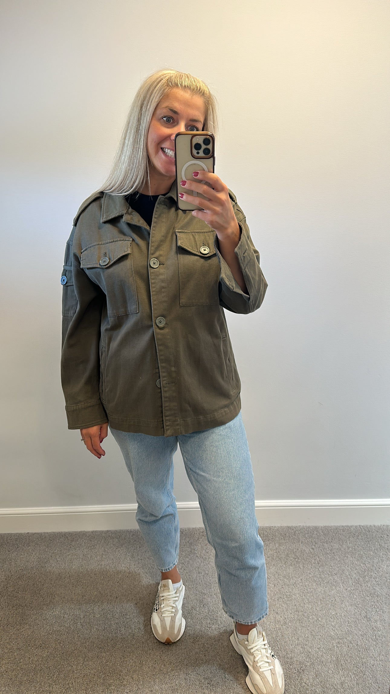Peruna khaki / dark green stretch cotton field utility jacket oversized size 12