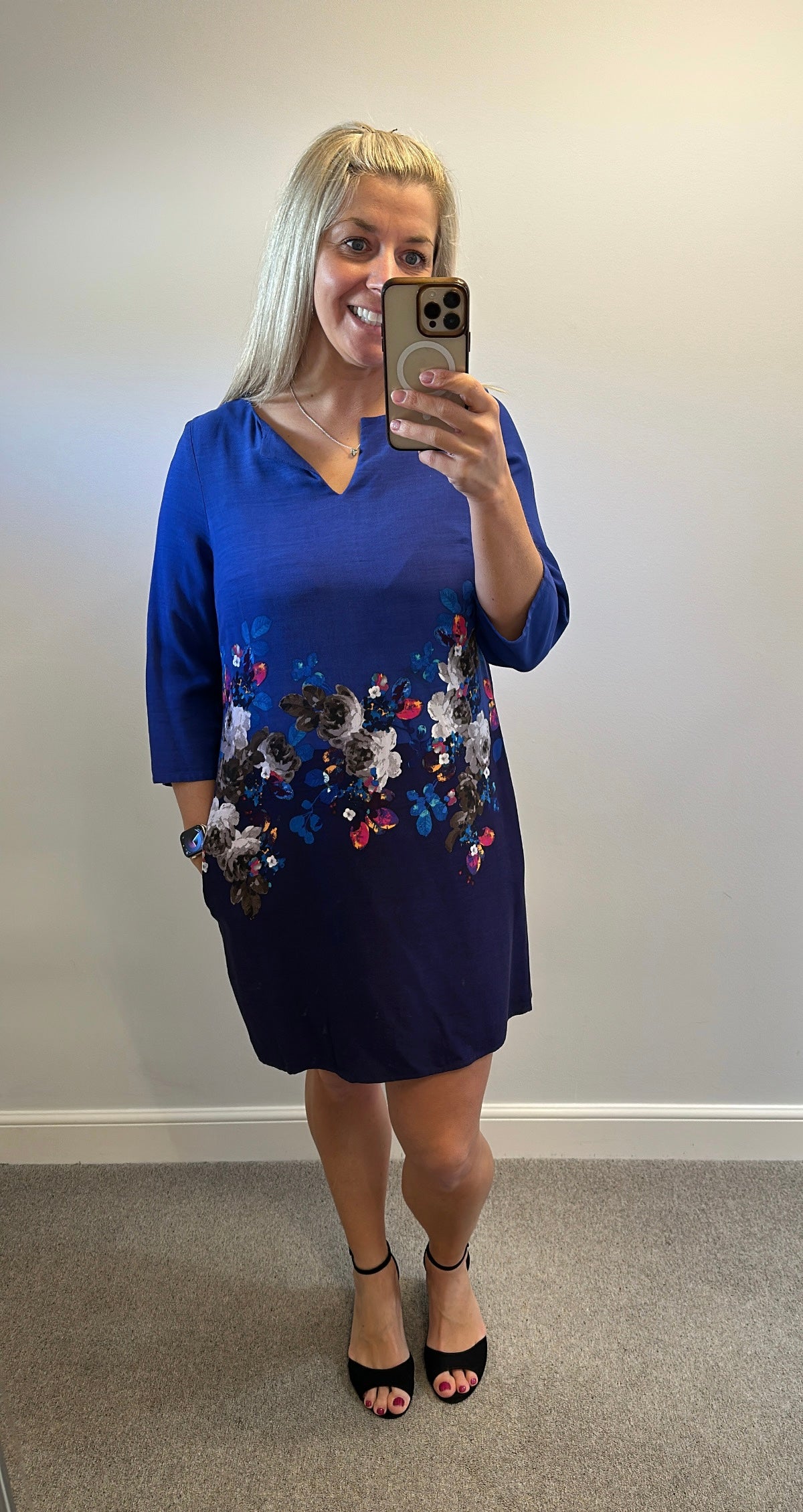 Joules blue floral dress with pockets size 14