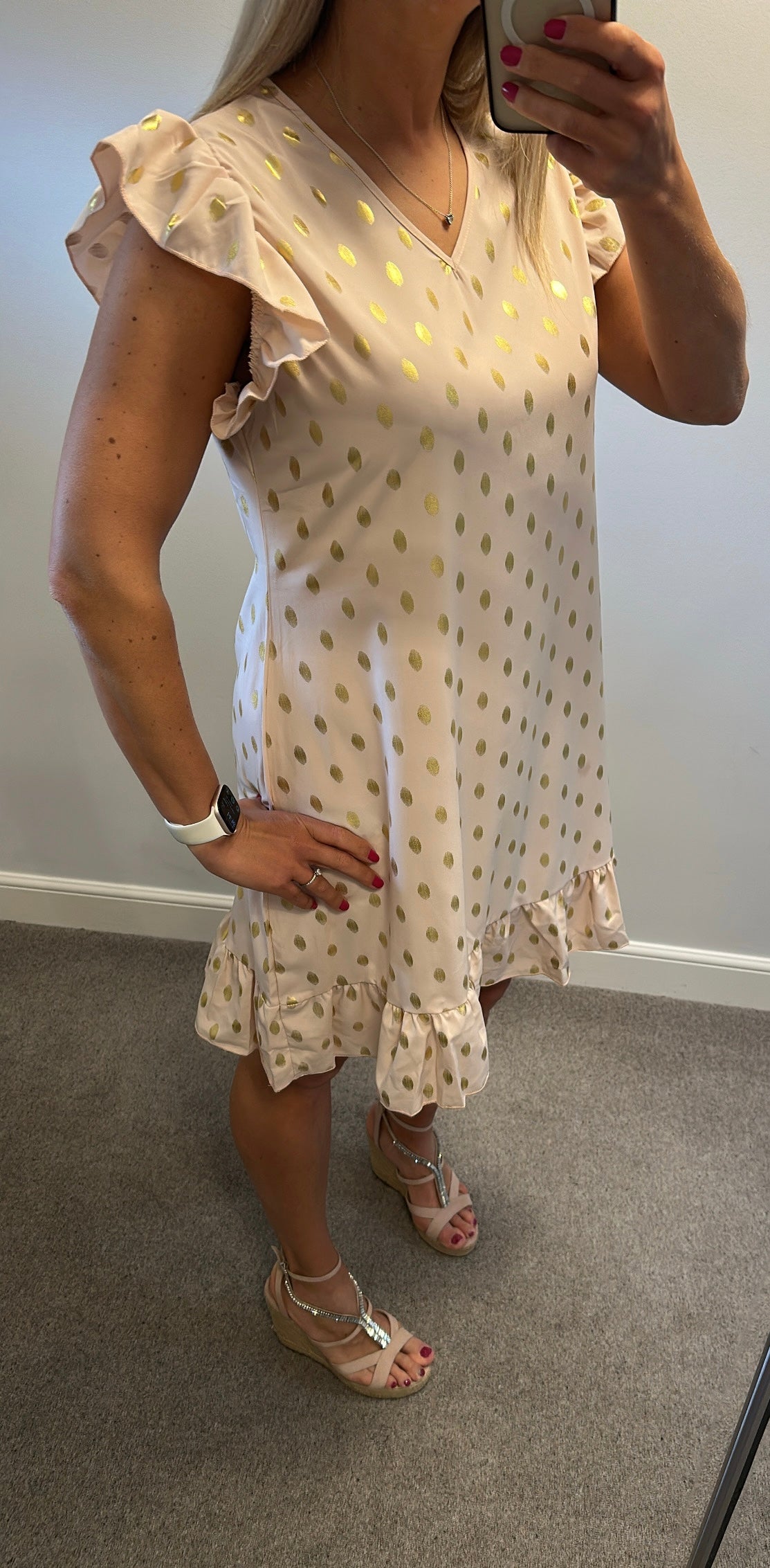 Rose pink and gold dot summer dress onesize fitting upto size 16