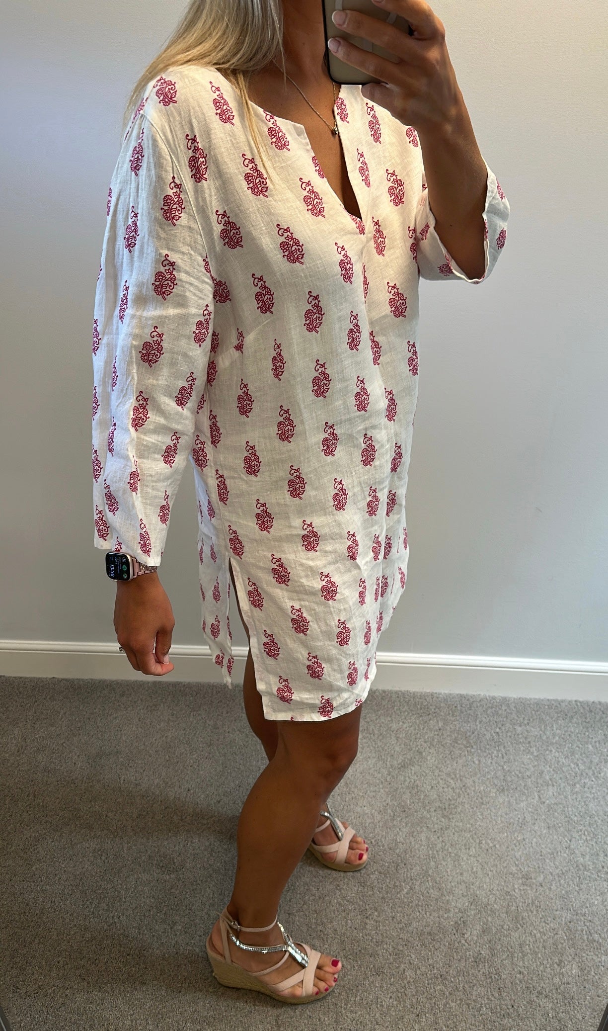 East white and pink print dress size 16