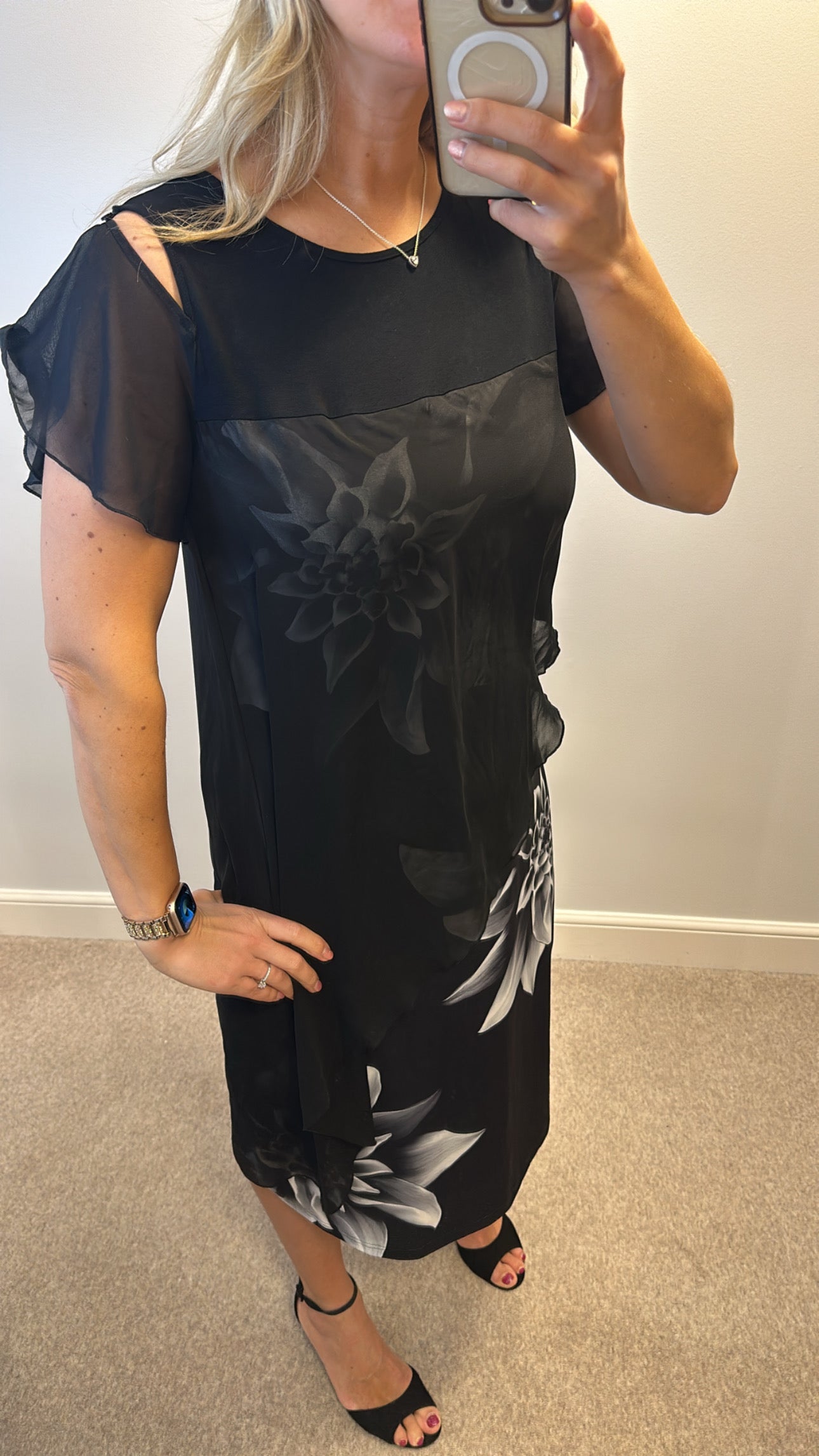 Doris streich black floral dress size 14