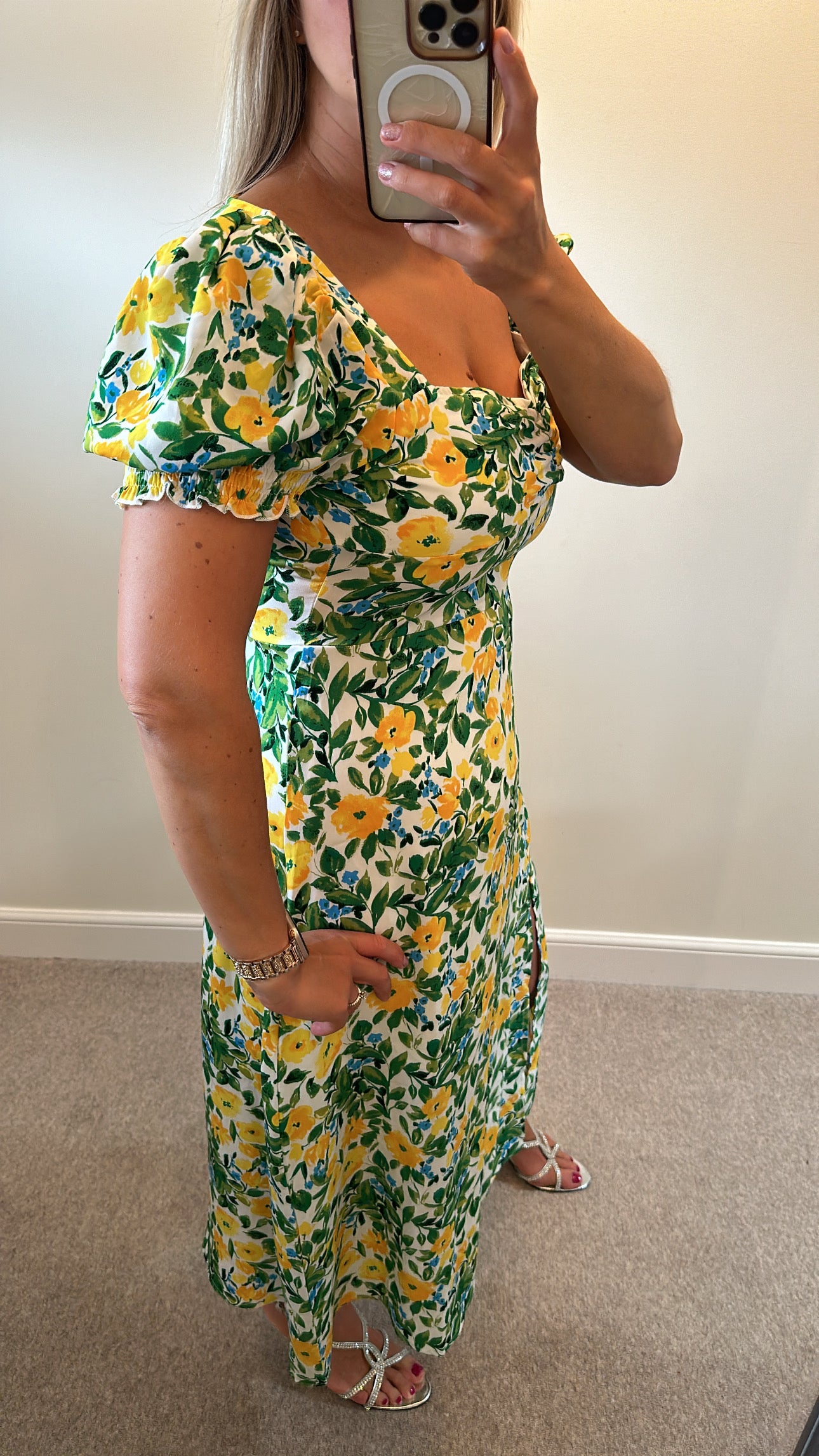 Yellow floral maxi dress size 12