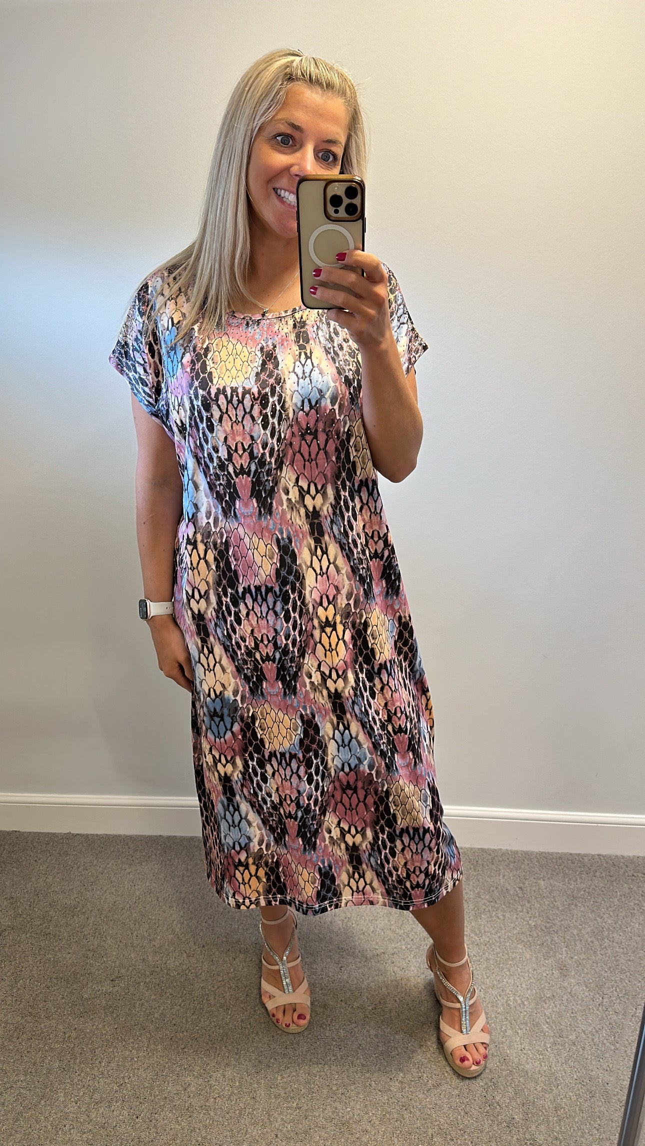 Frank usher pastel colour print embellished dress size S/M oversized would fit upto size 18