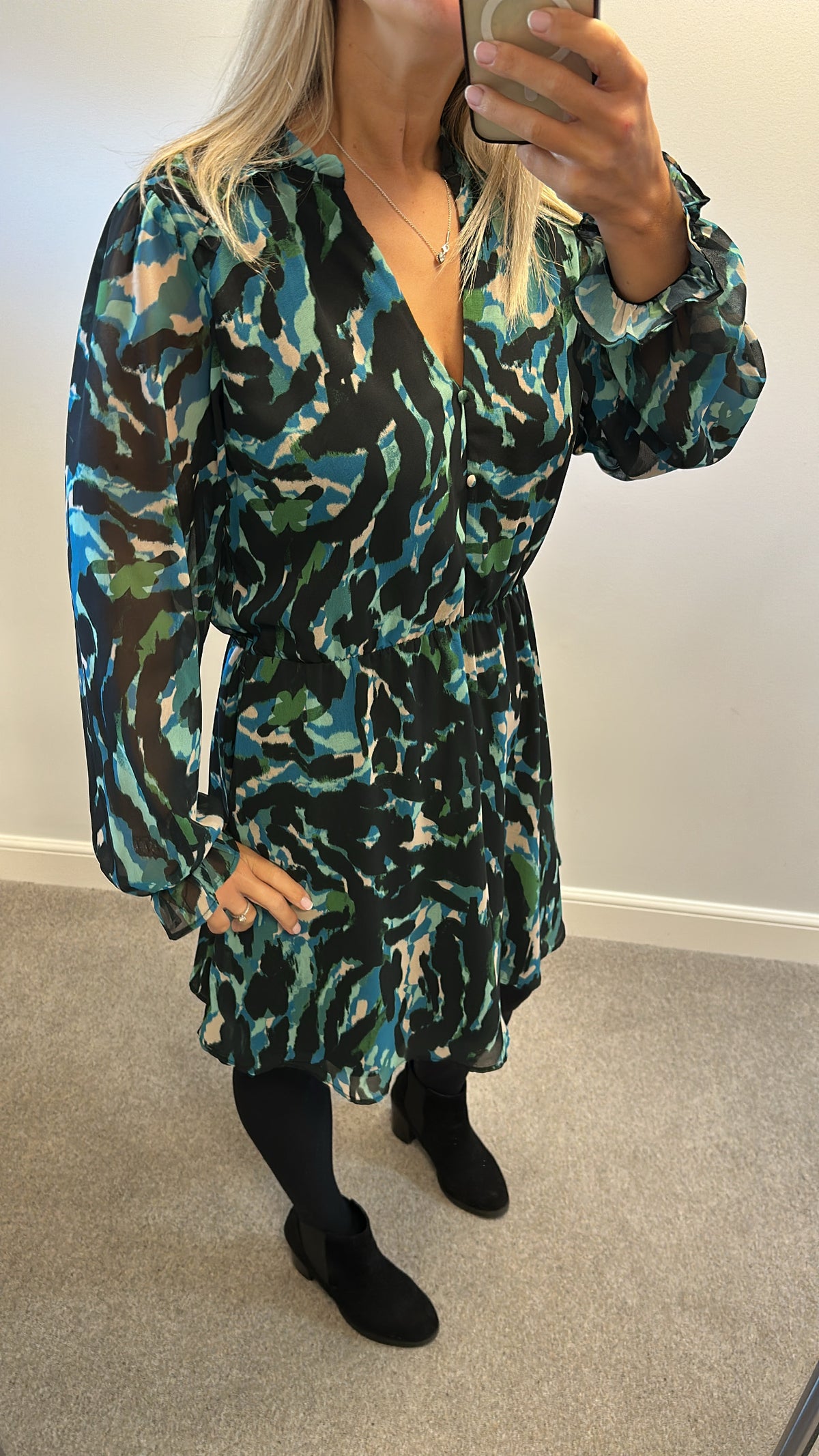Love & roses, green and blue print dress size 14