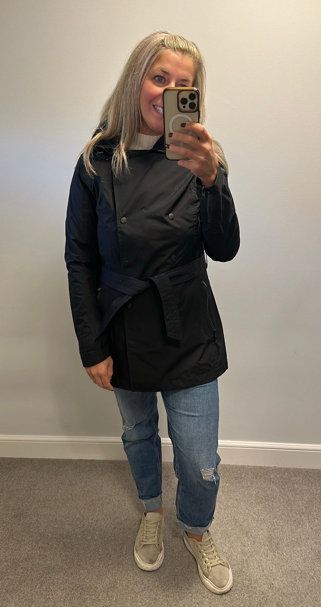 Helly Hansen black Welsey II Waterproof Trench Coat size M would fit upto size 12 £35 also available in off white