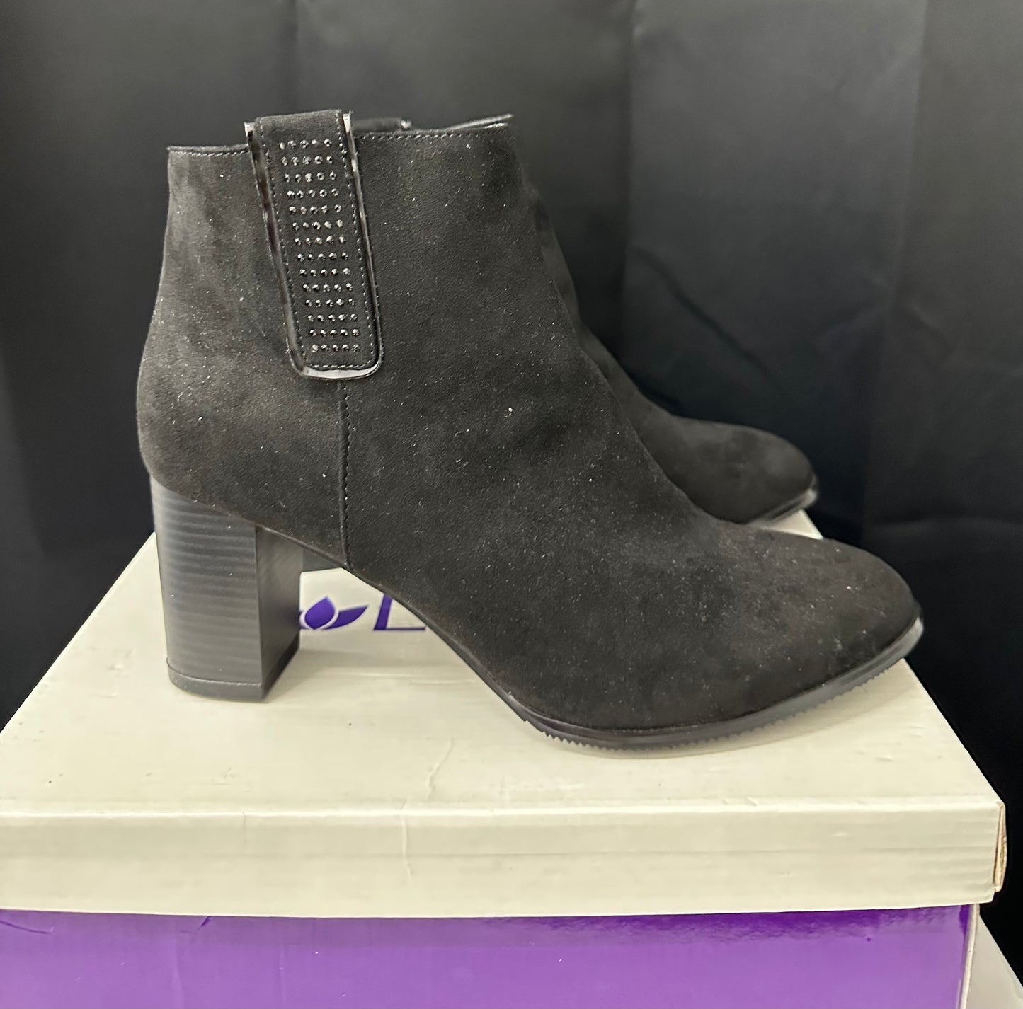 Lotus black diamanté chunky heel boots size 8