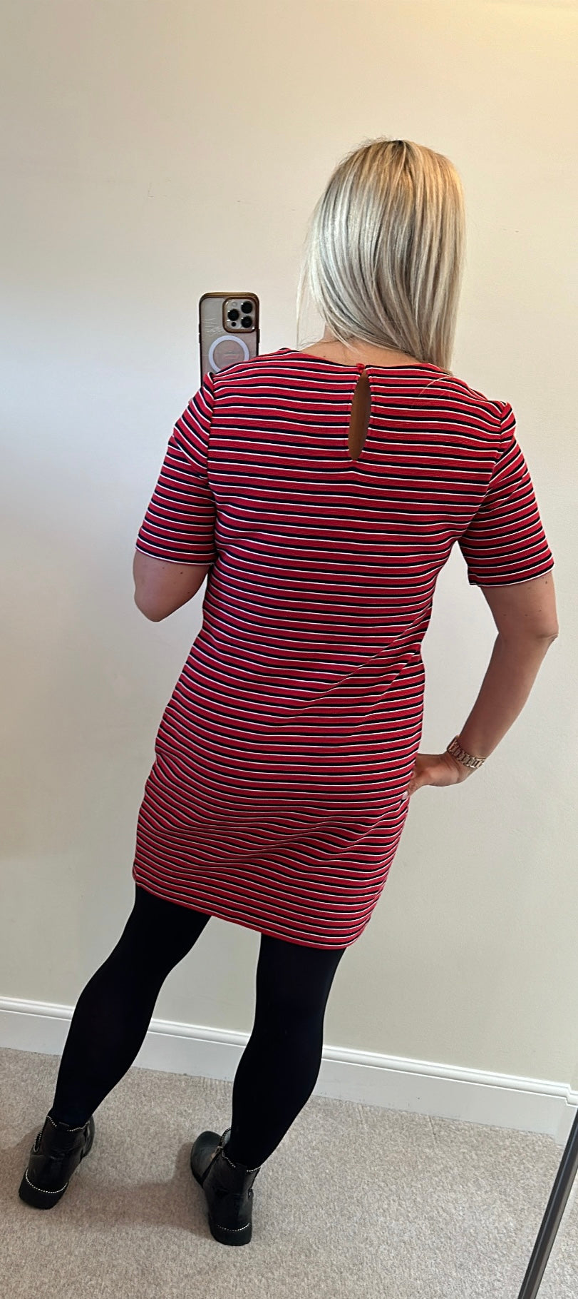 M&S red stripe dress size 14