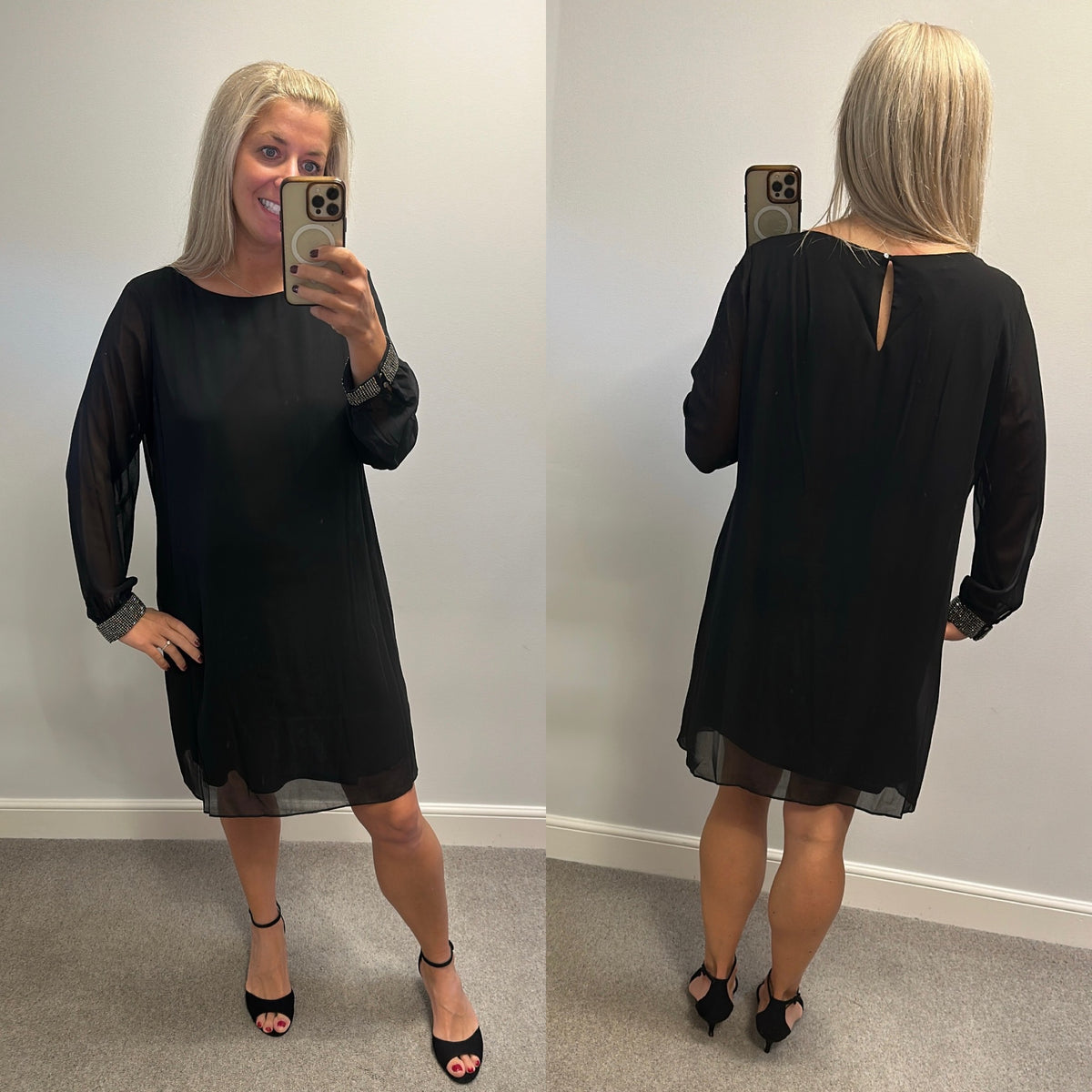 Wallis black dress with embellished cuff size 18 petite