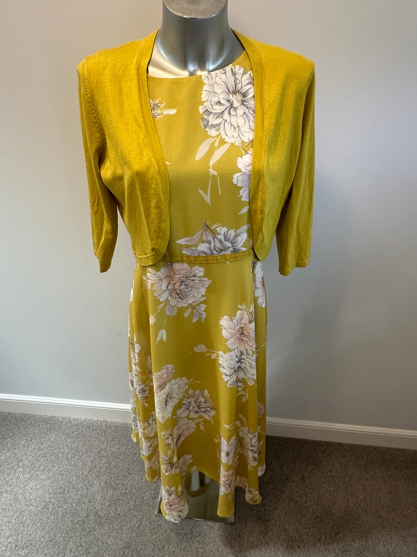 Hobbs yellow floral dress and cardigan size 12