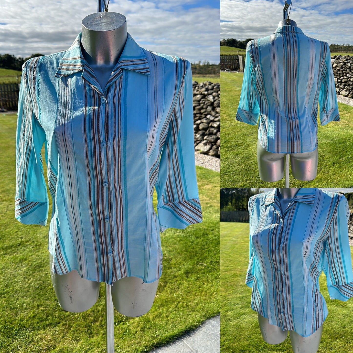 Lebek collection turquoise pinstripe shirt size 10