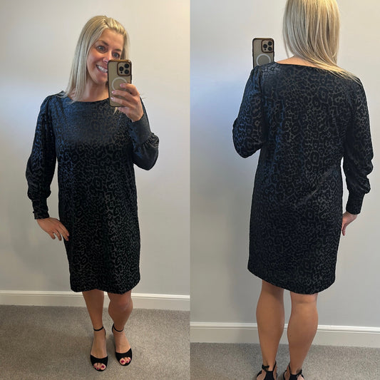 Next black velvet animal print dress size 14