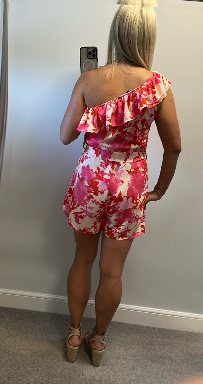 AX Paris pink floral one shoulder playsuit size 12
