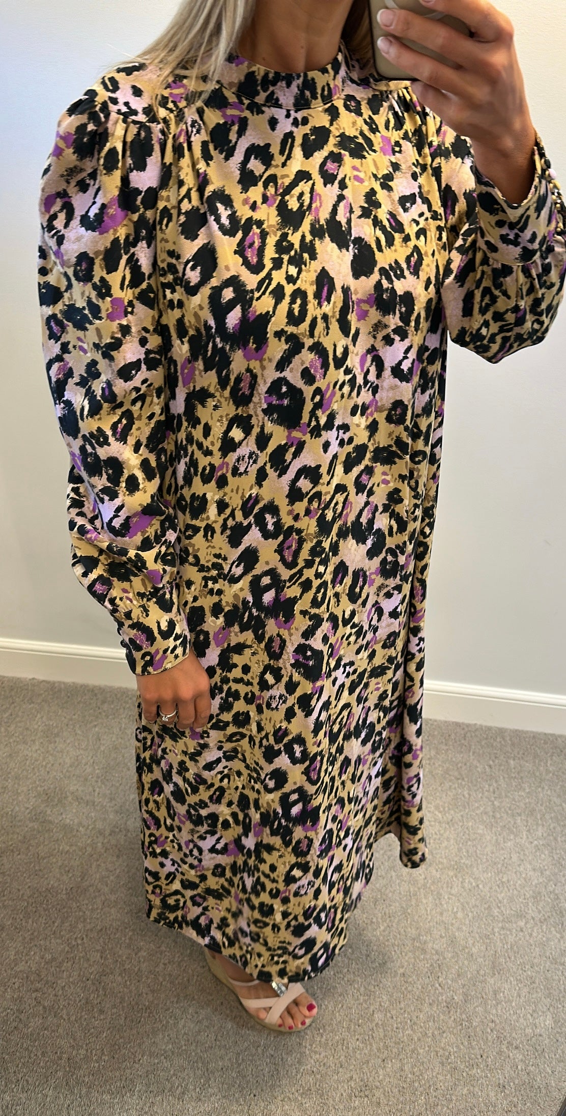 Marks and Spencer beige and purple midi dress size 18