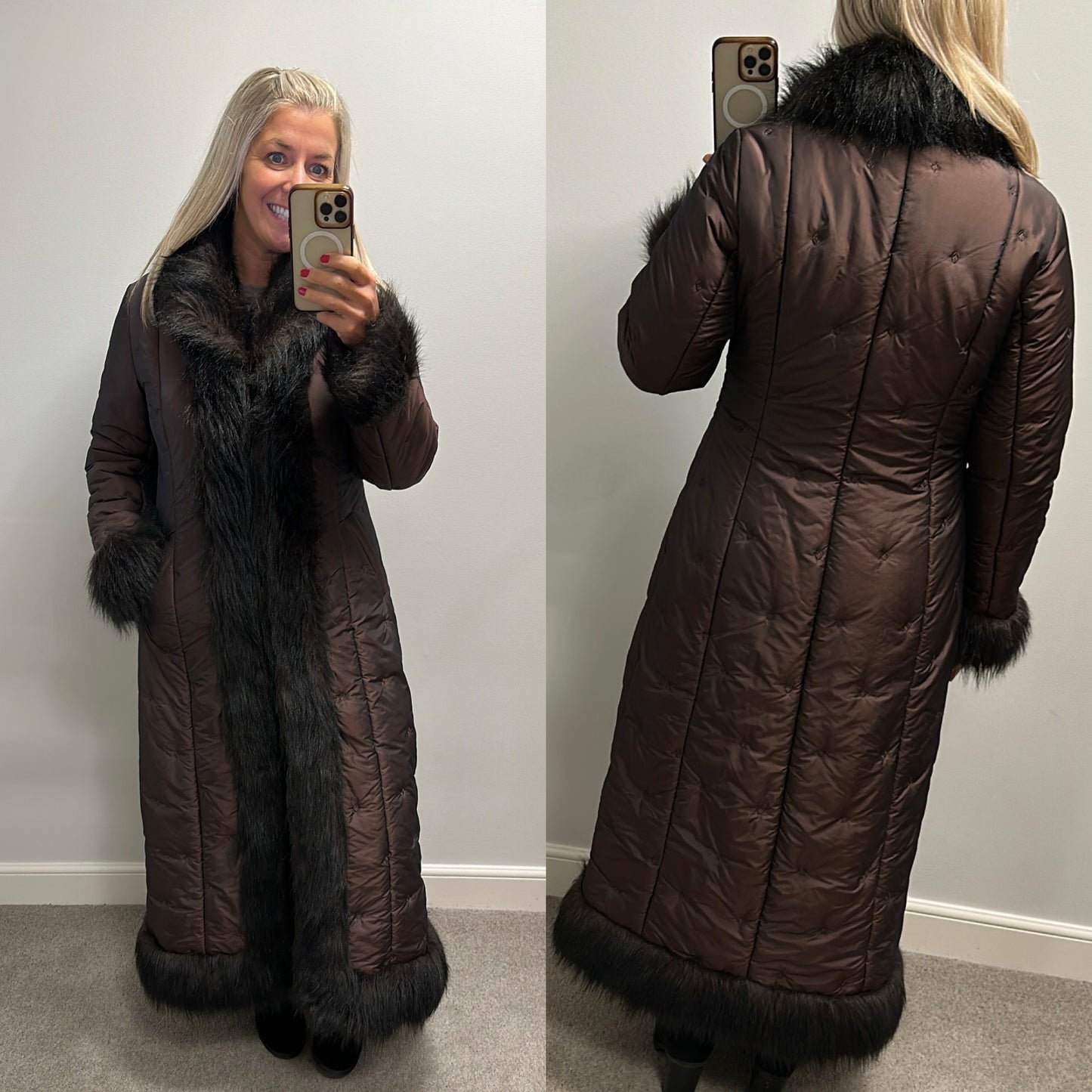 Hennes collection brown faux fur trim jacket size M would fit upto size 12