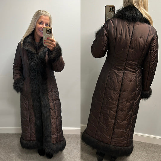 Hennes collection brown faux fur trim jacket size M would fit upto size 12