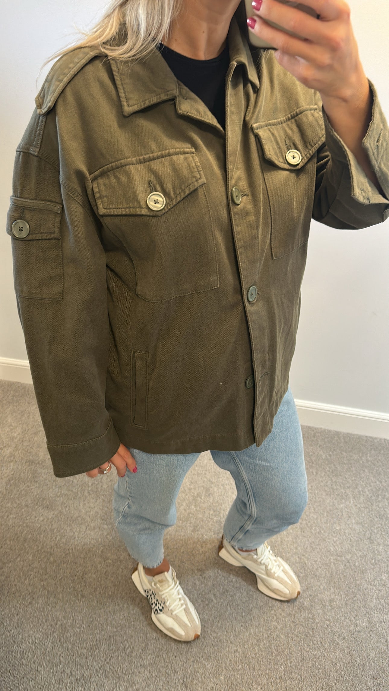 Peruna khaki / dark green stretch cotton field utility jacket oversized size 12