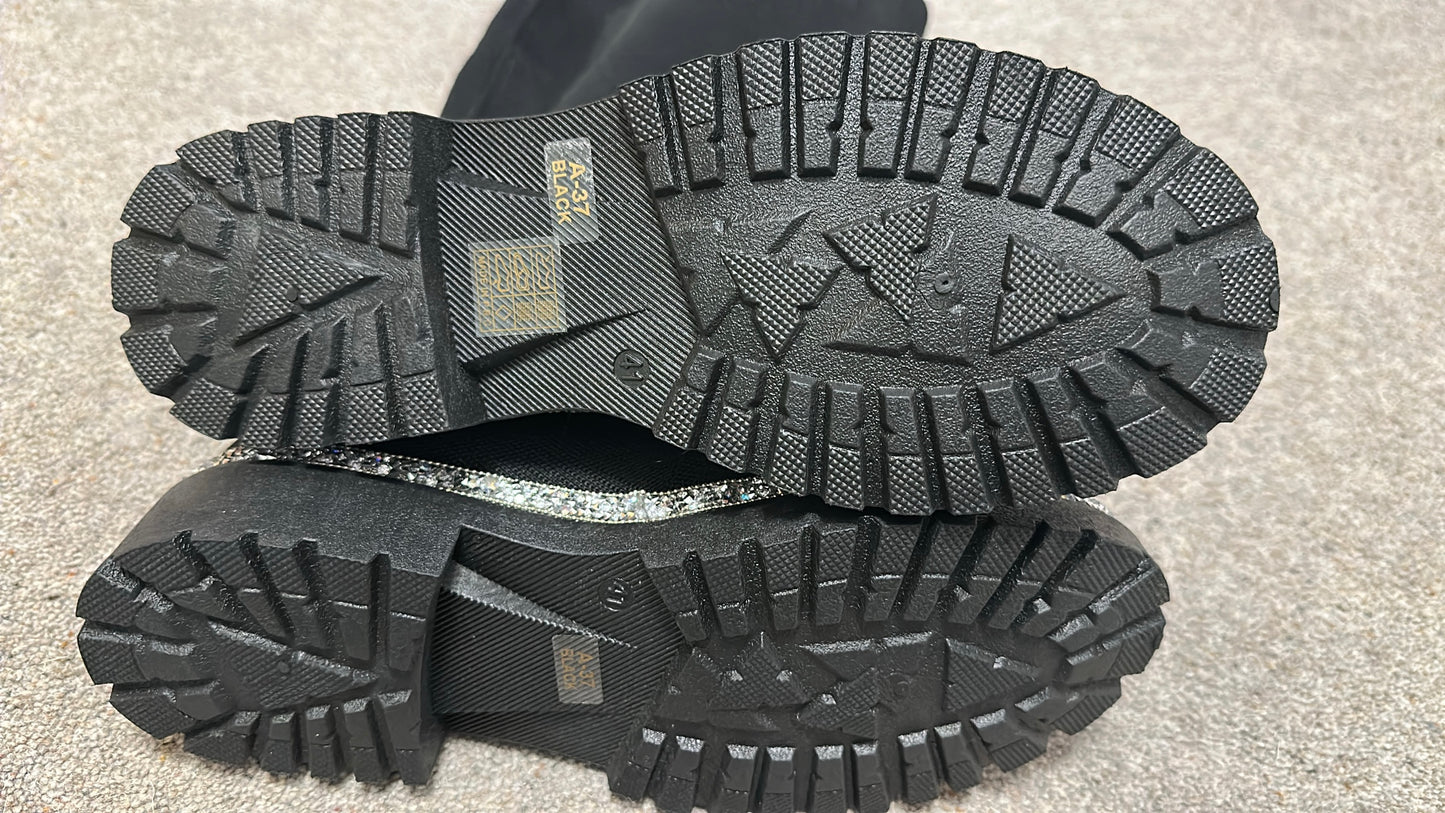 Black rhinestone sock boots brand new size 8 (41)