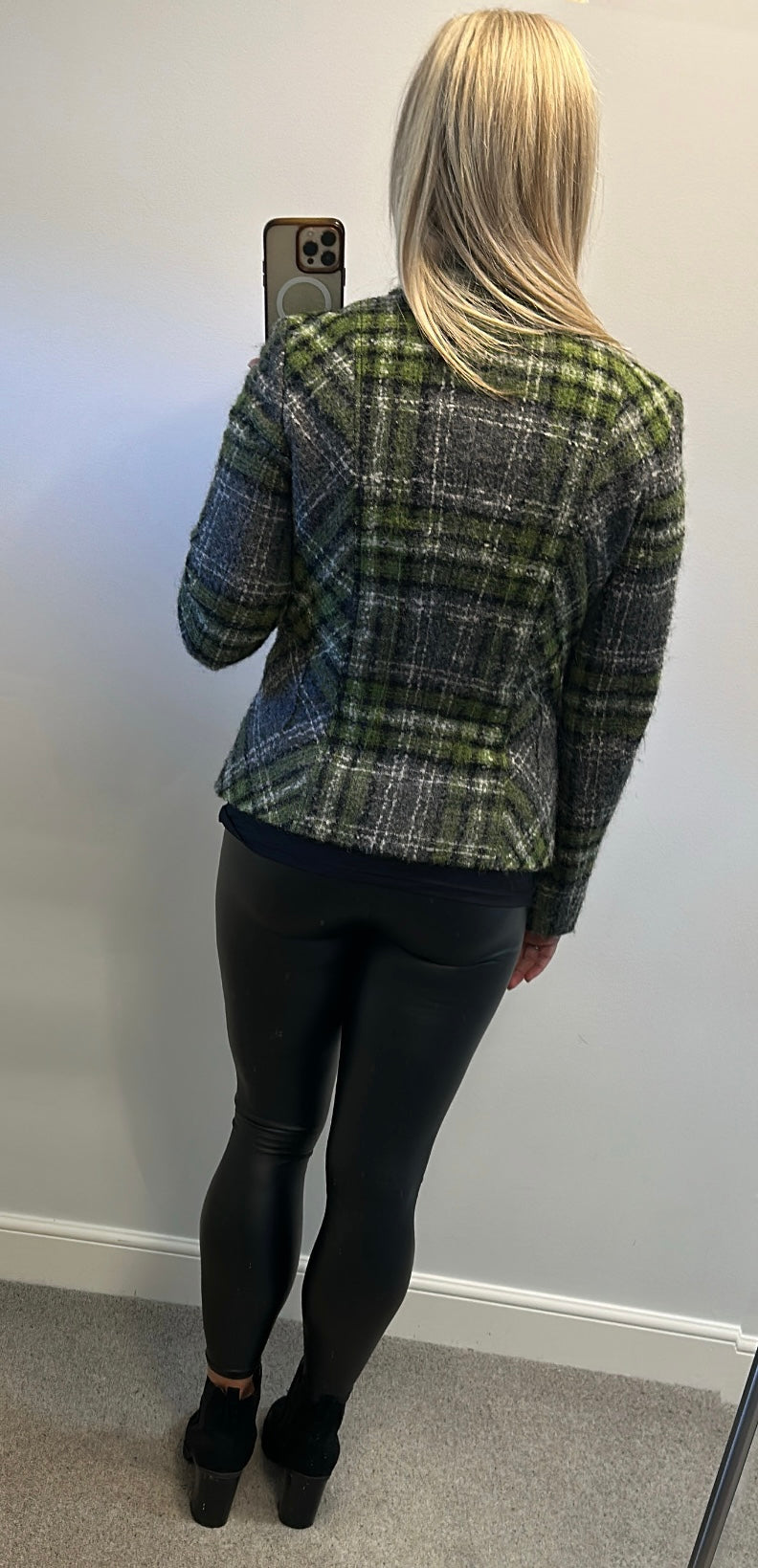 Betty Barclay green check wool blazer jacket size 12