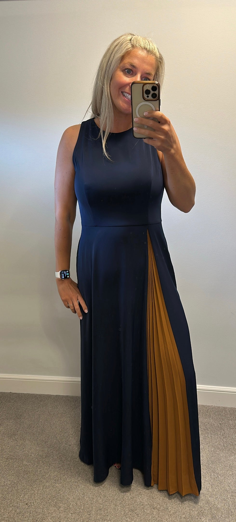 Ted Baker “Madison” navy dress with pleated panel size 14