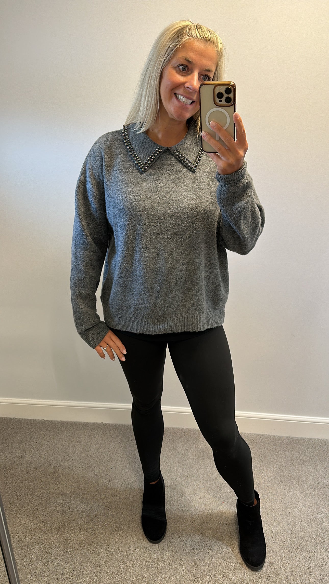 Primark grey knit collar jumper size 14-16