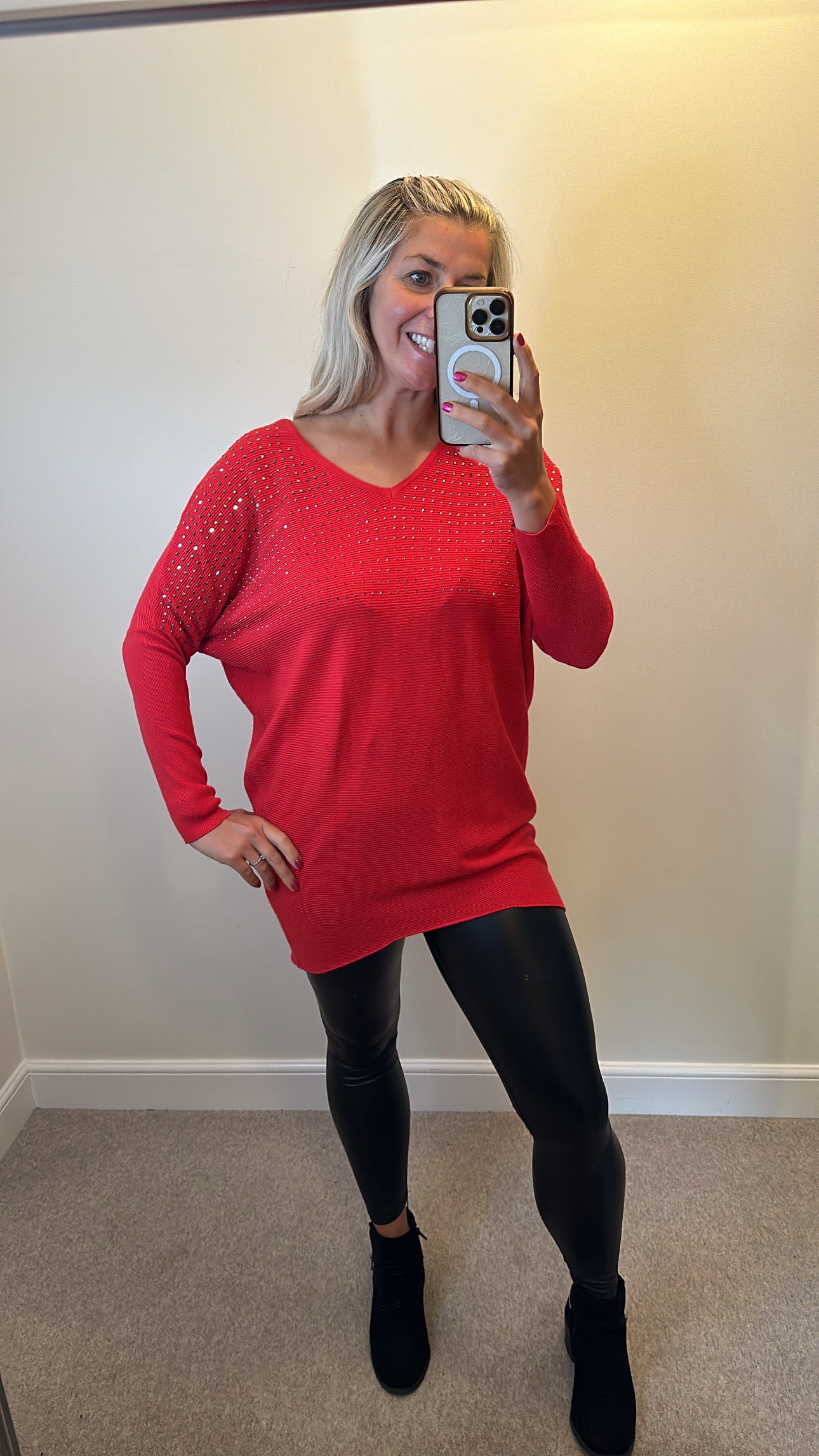 Quiz red embellished top size M fit upto size 16