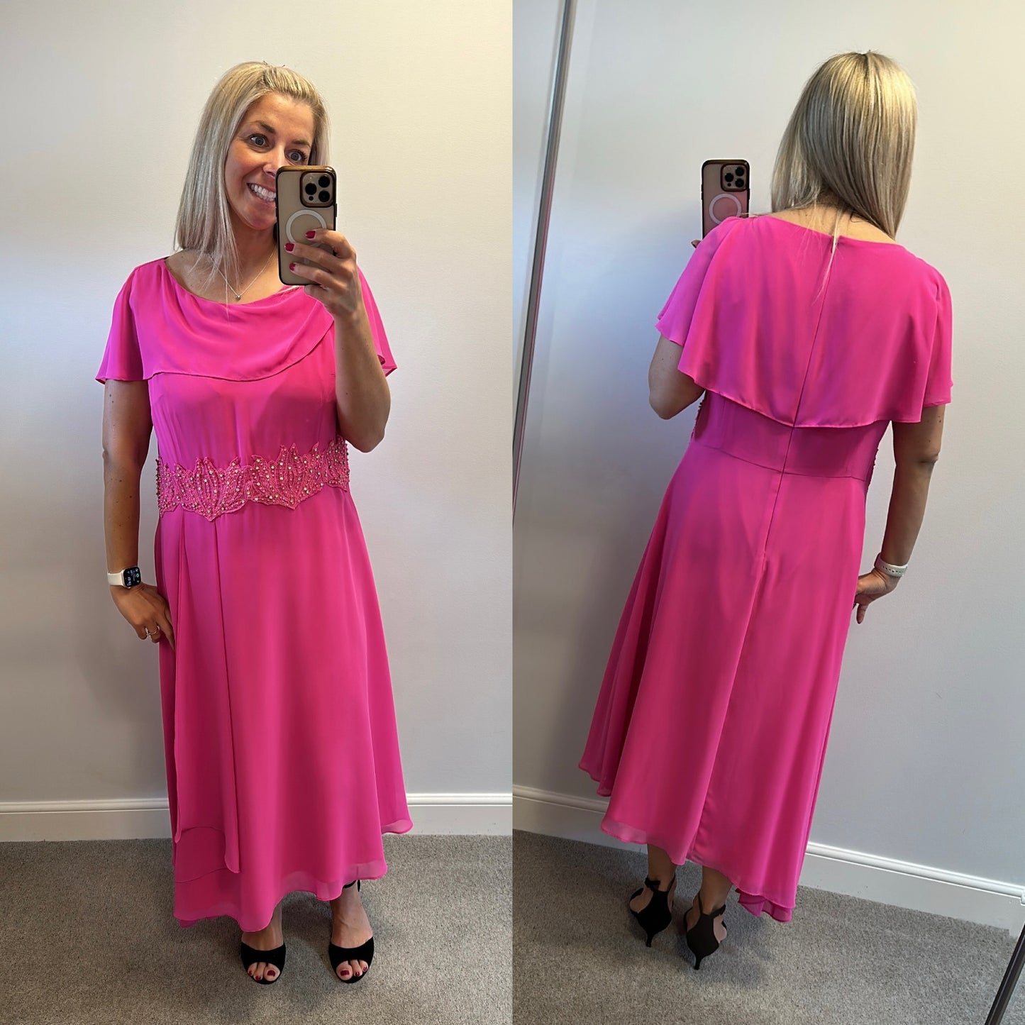 Lizabella hot pink embellished floaty dress size 18 worn once for few hours