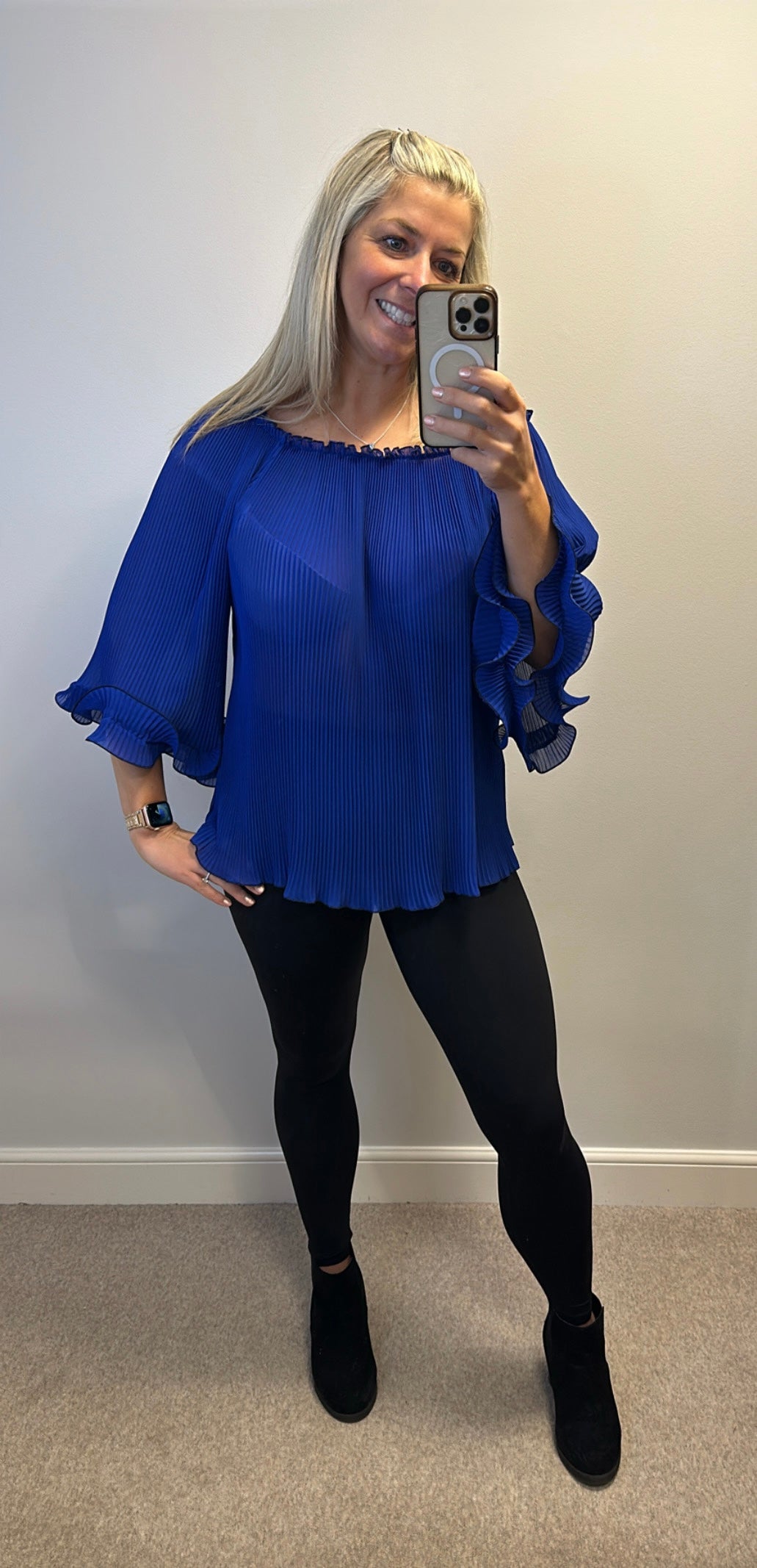 Quiz blue pleated ruffle top size M would fit upto size 18