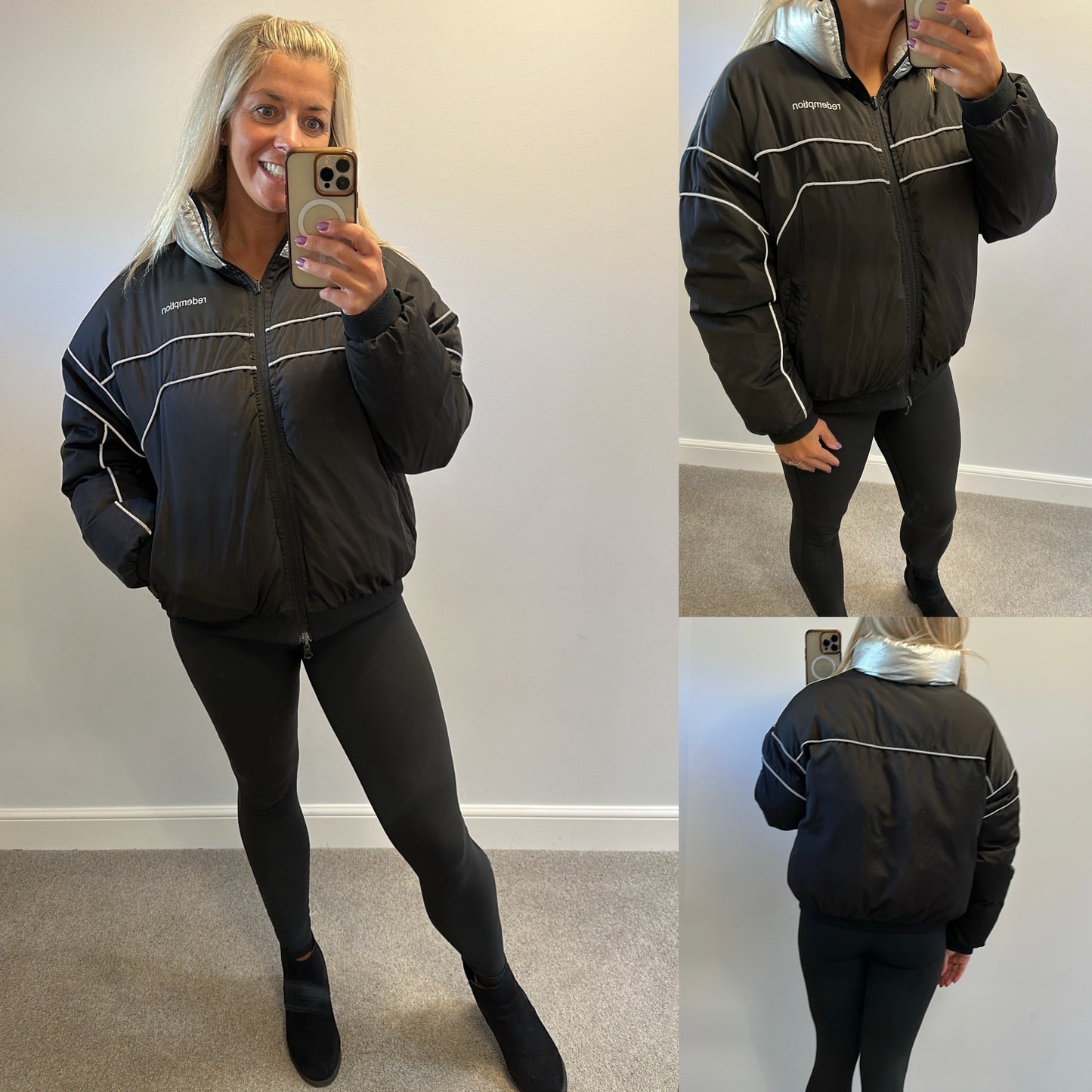Redemption silver metallic puffer reversible jacket size 14