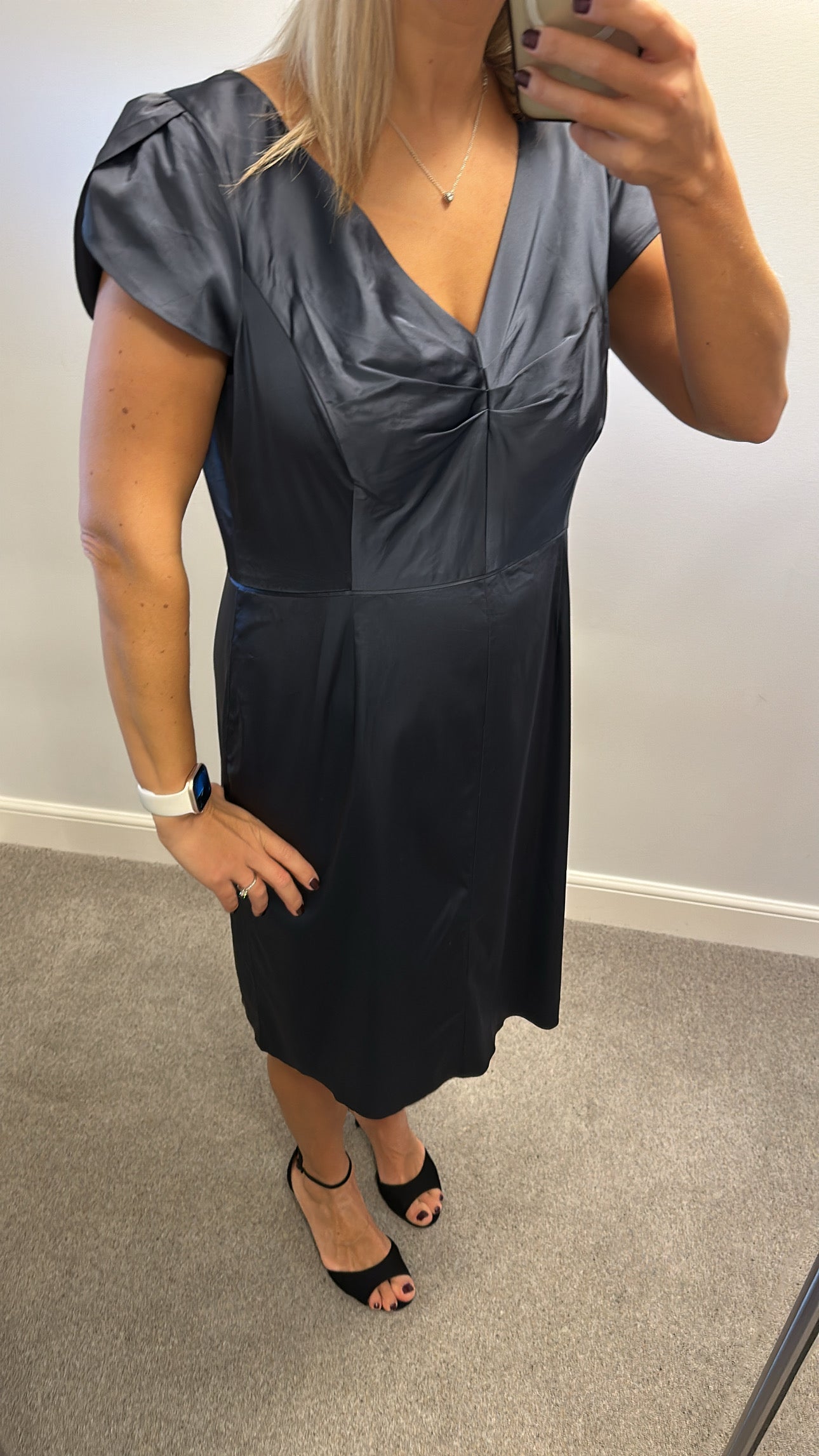 Monsoon grey silk style dress size 18