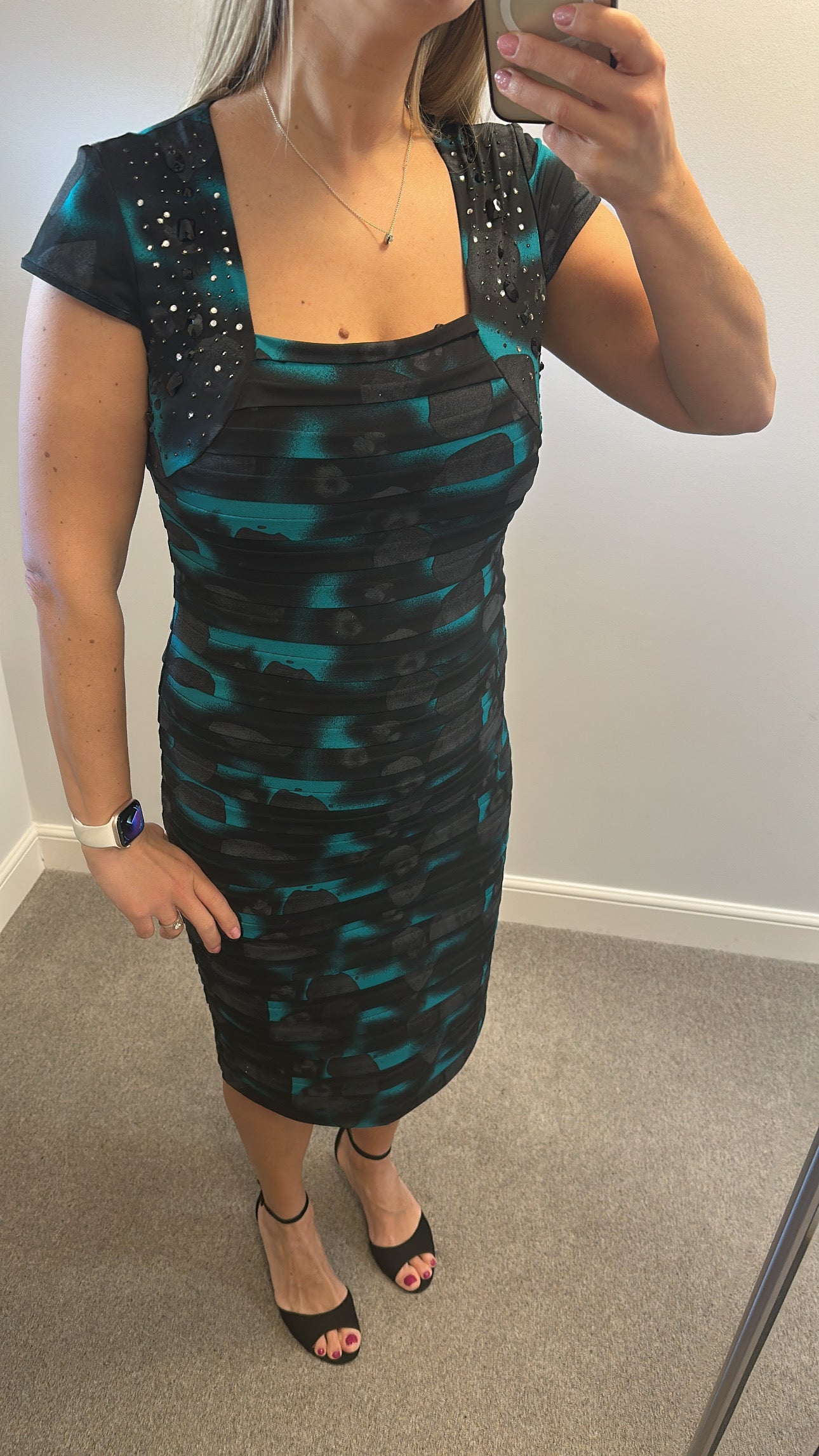“Gold” black and green embellished dress size 14