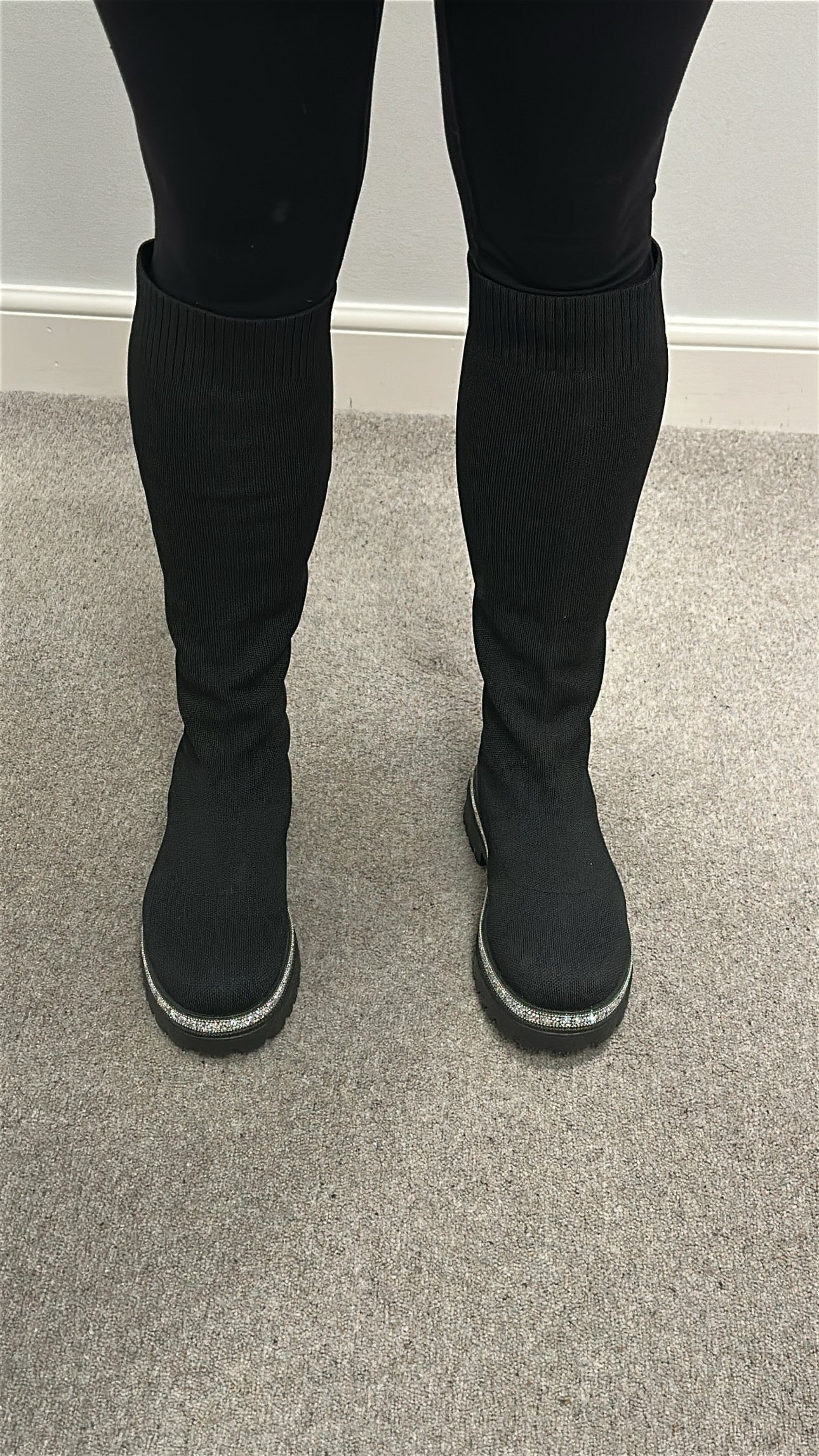 Black rhinestone sock boots brand new size 8 (41)