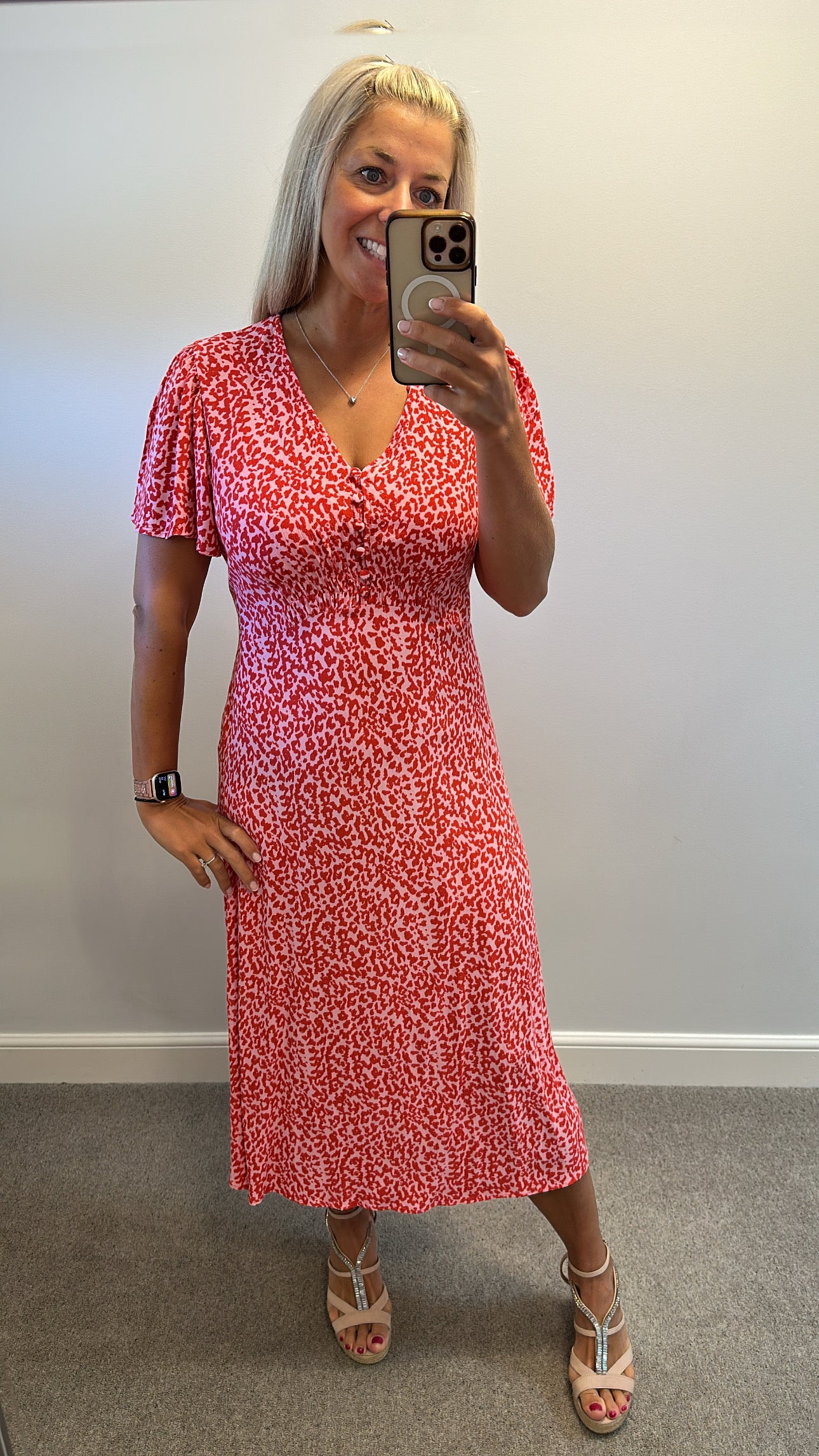 TU Orange and rose pink print summer dress size 14