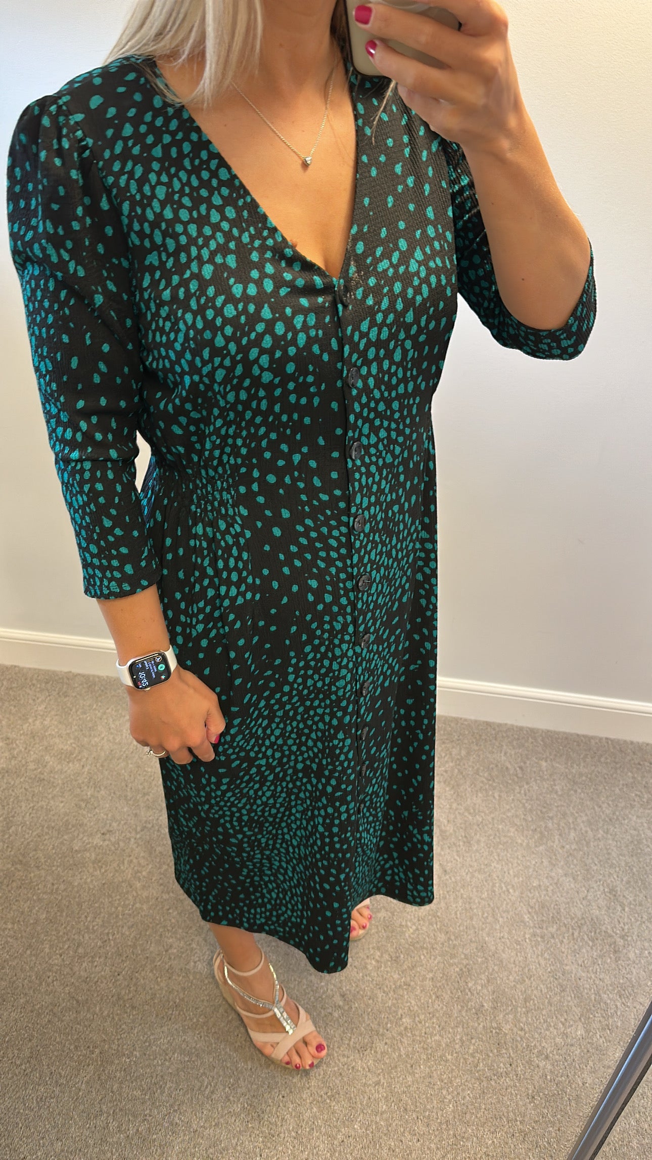 M&co black and green print dress size 14