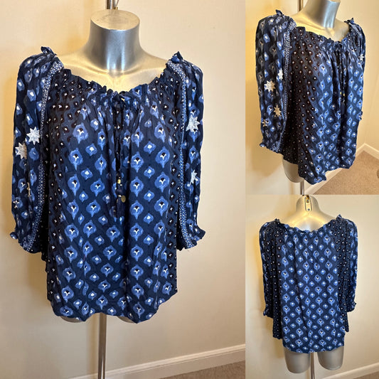 Monsoon navy “Nova” print top size 12 brand new with tags