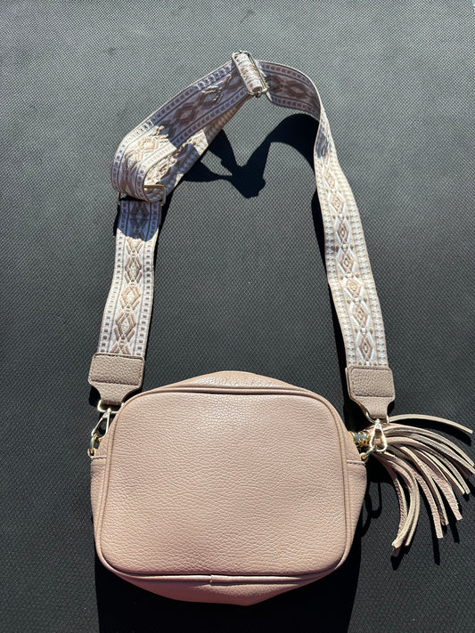 Genuine leather beige crossbody bag