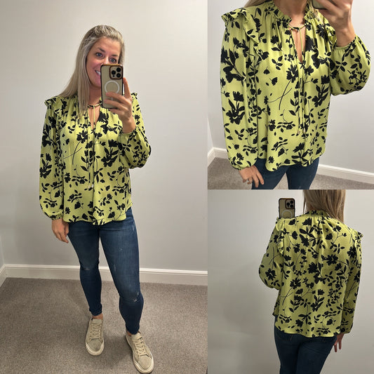 Et vous lime green floral print blouse size 14