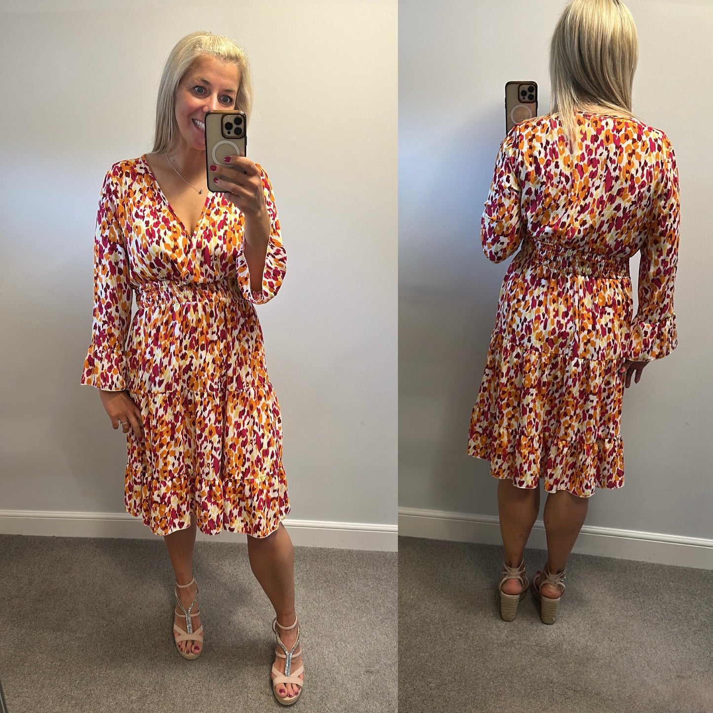 Multi coloured print dress one size would fit upto size 14