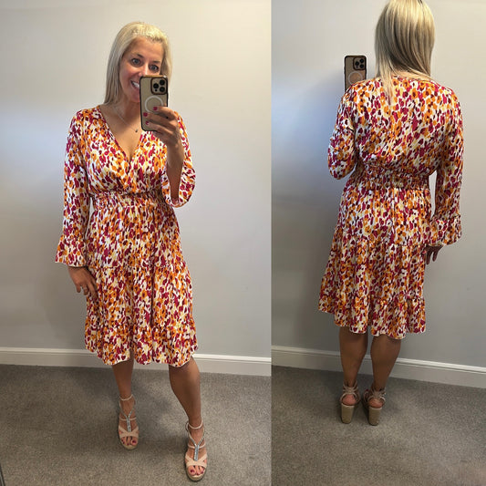 Multi coloured print dress one size would fit upto size 14
