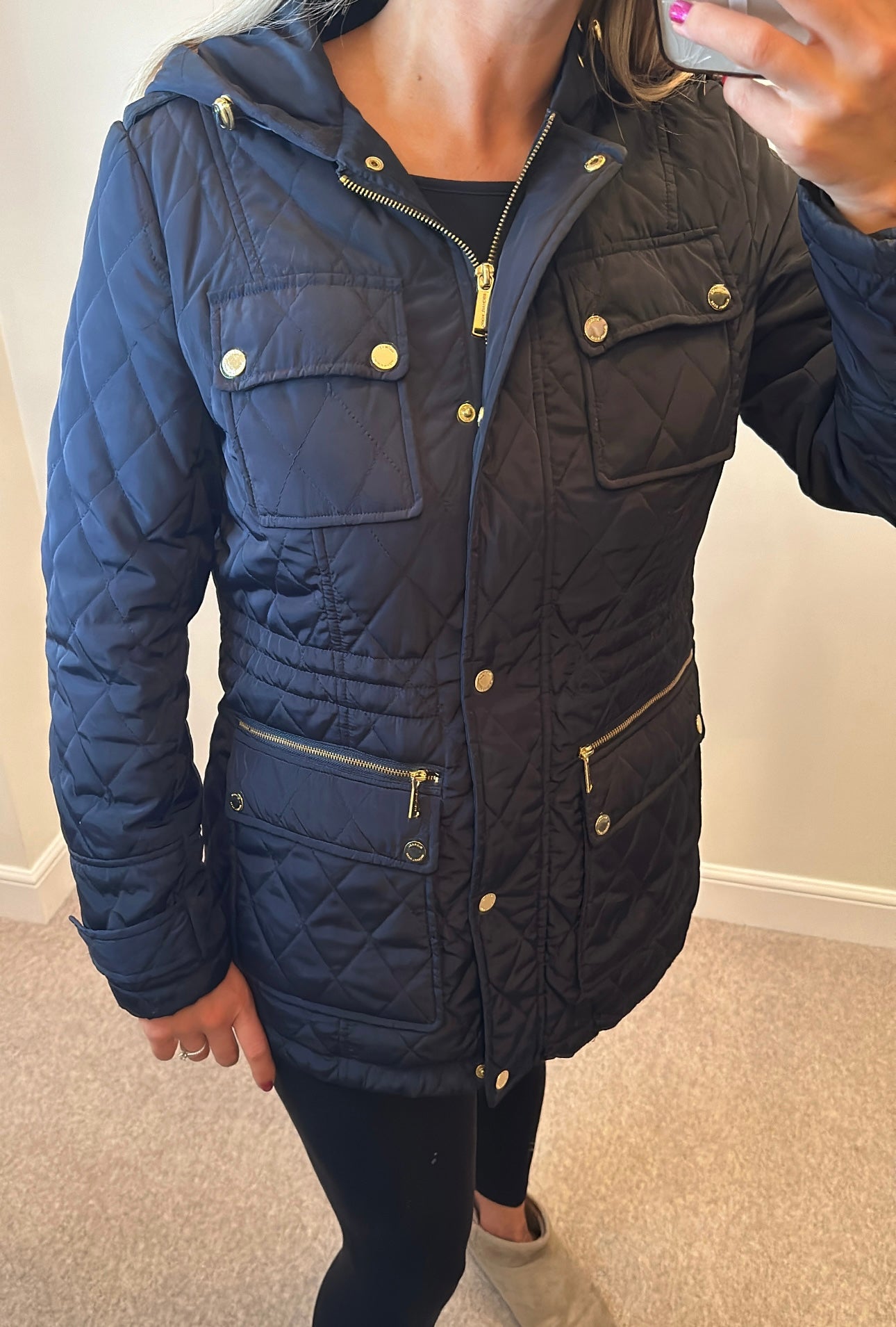 Michael Kors navy quilted jacket size M fit upto small size 14