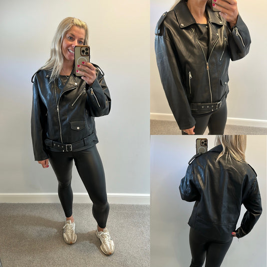 Copperose black leather style jacket brand new with tags size M/L would fit upto size 16 RRP £48.99