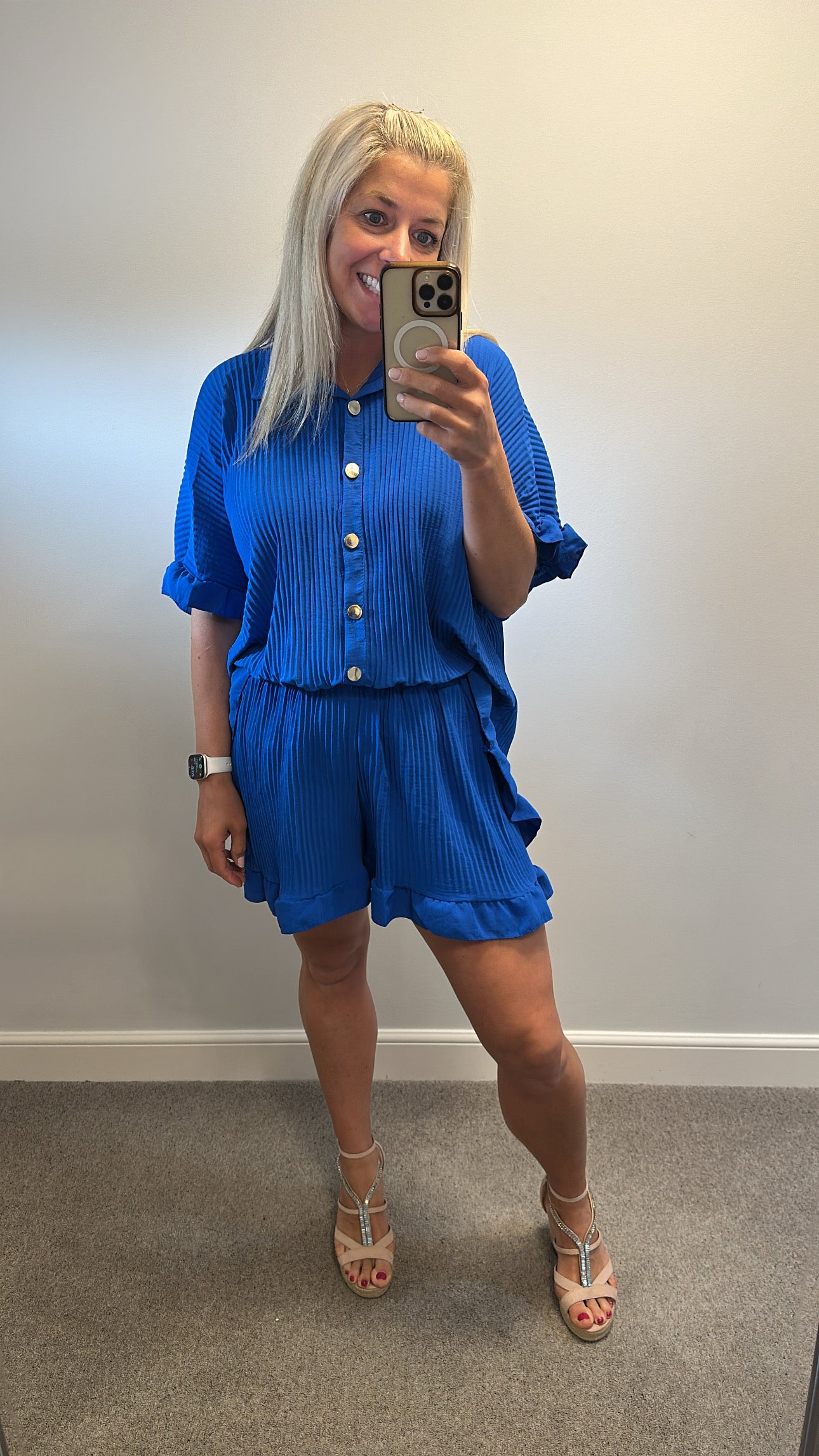 New collection blue pleated top and shorts set one size fitting up to size 22
