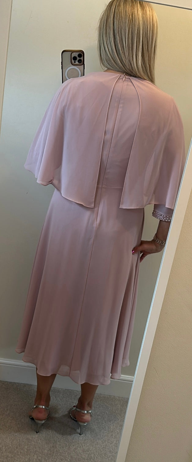 Lizabella blush pink cape embellished dress size 14