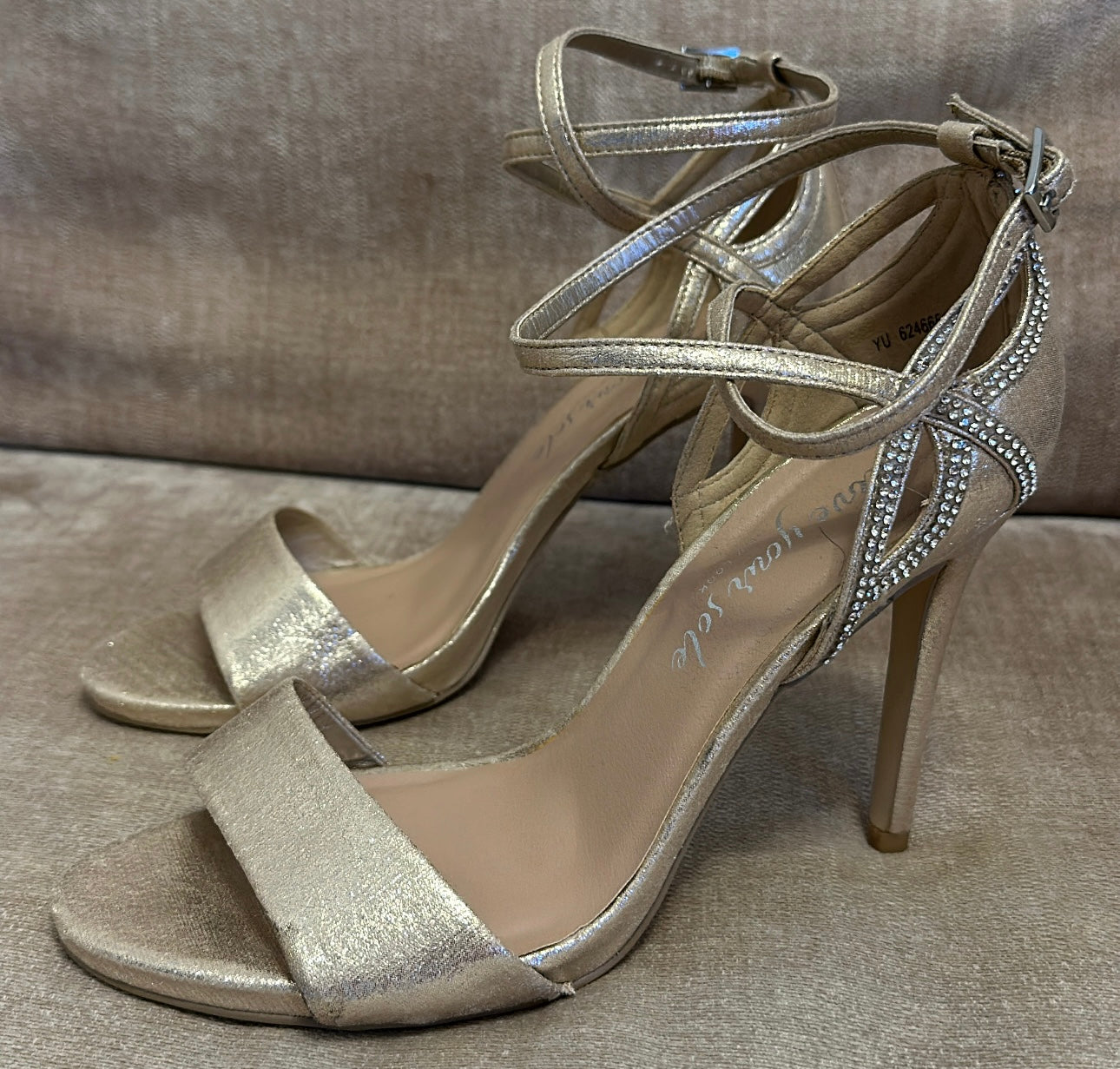 New look gold diamante heeled sandals UK 6 wide fit