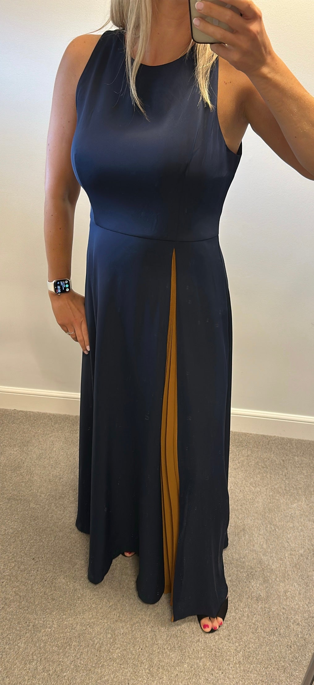Ted Baker “Madison” navy dress with pleated panel size 14