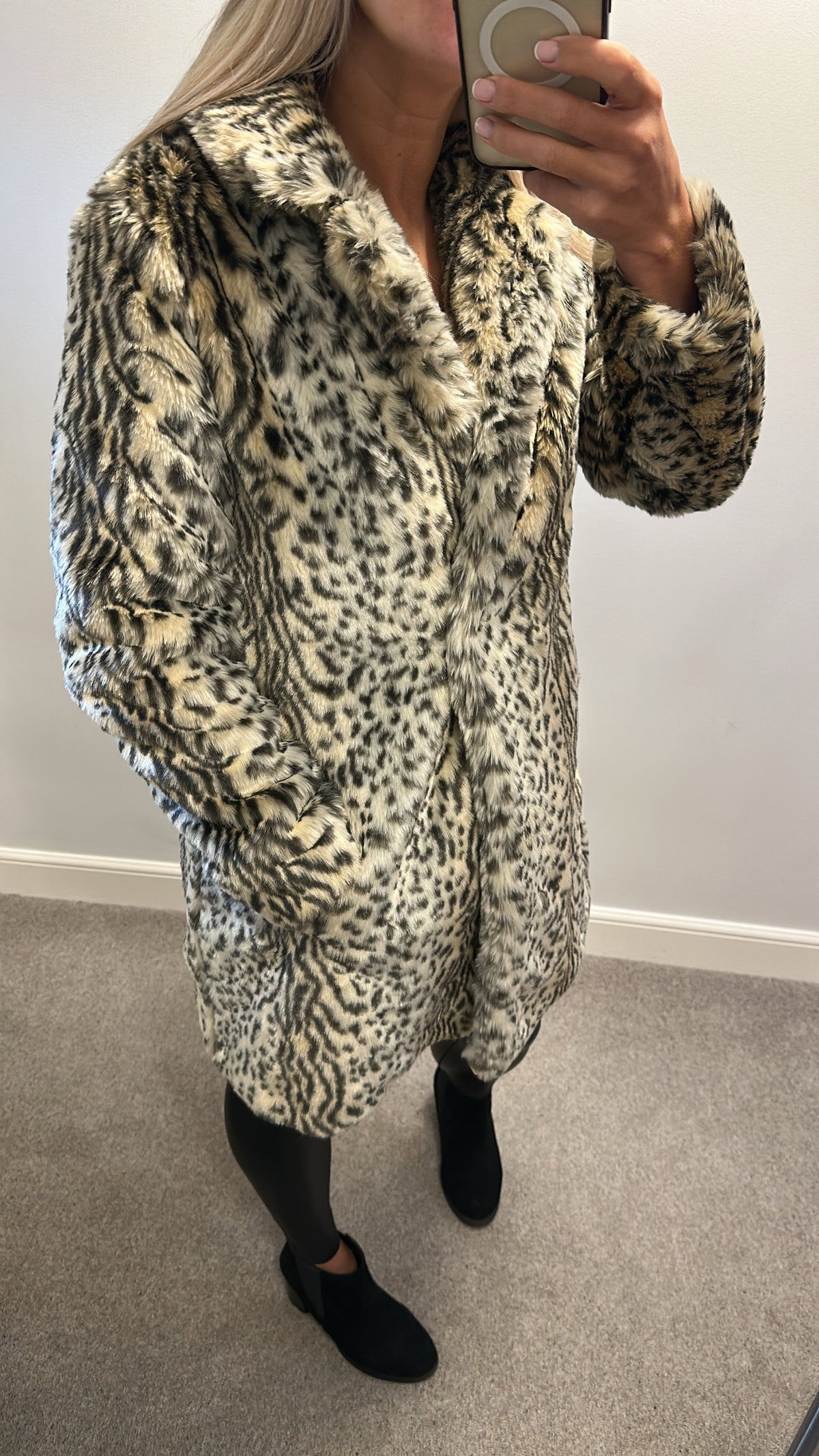New Look faux fur animal print jacket size 12