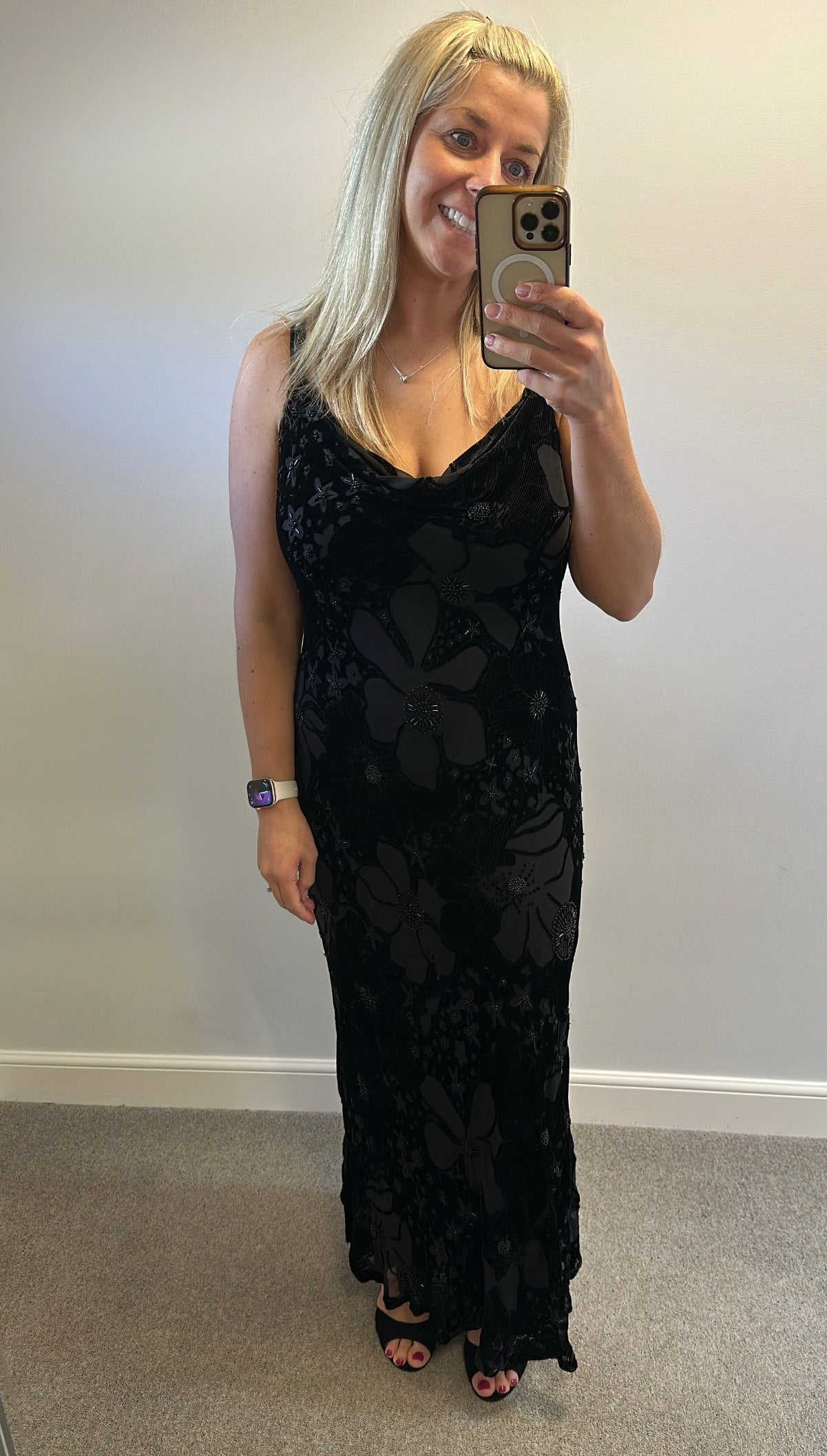 East Black velvet beaded evening dress small size 16