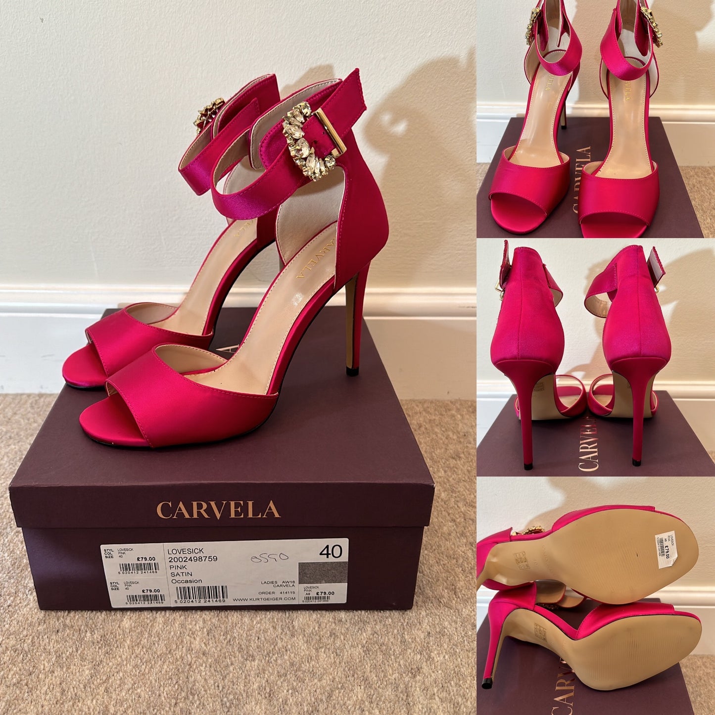 Carvela “Love sick” pink satin occasion shoes size 7 brand new