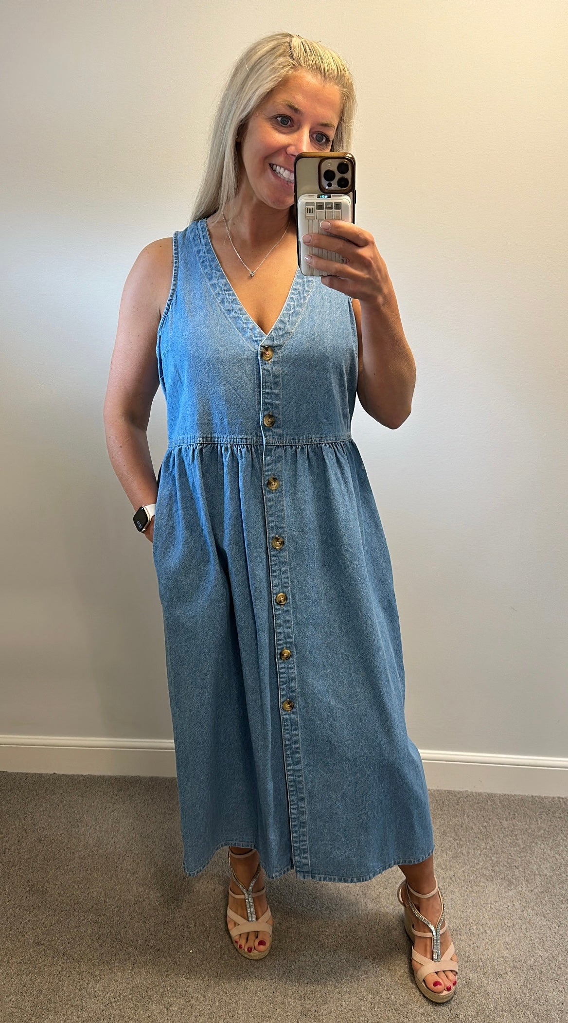 River Island relaxed denim dress with pockets size 16
