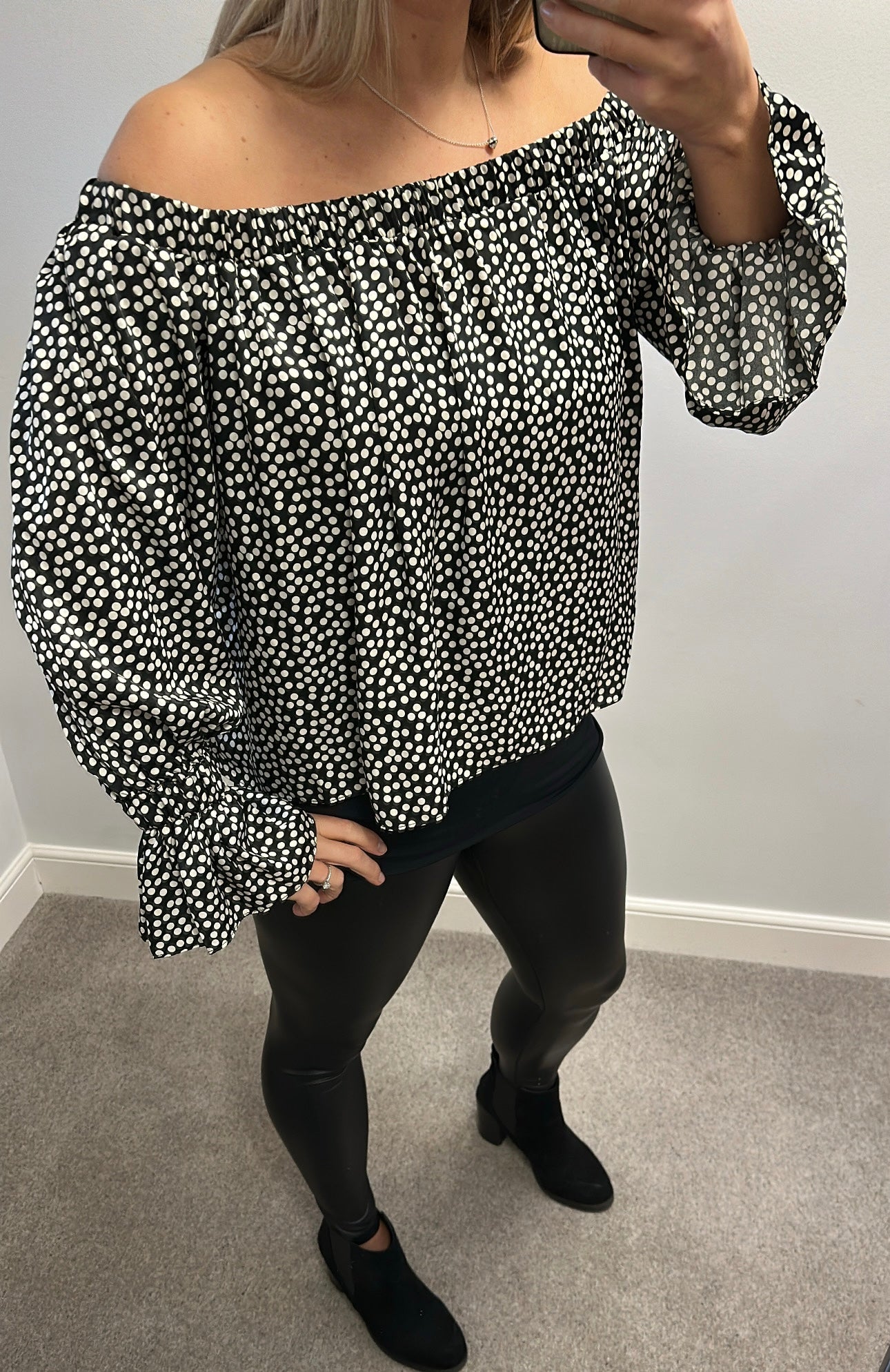 H&M black polka dot off shoulder top size M would fit upto size 16
