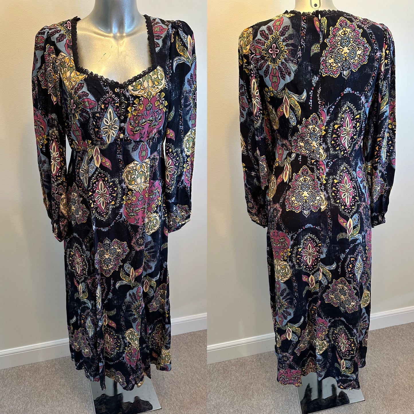 Monsoon paisley pattern navy dress size 12